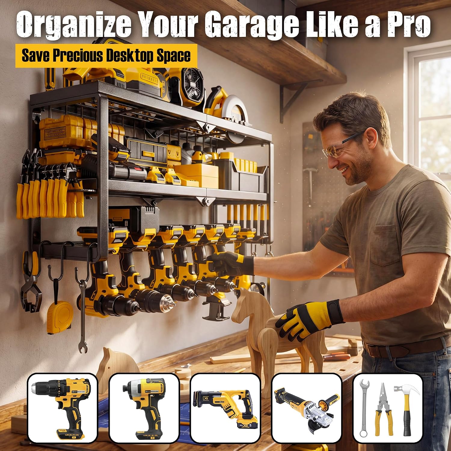 320lbs Power Tool Organizer Wall Mount with Charging Station Shelf