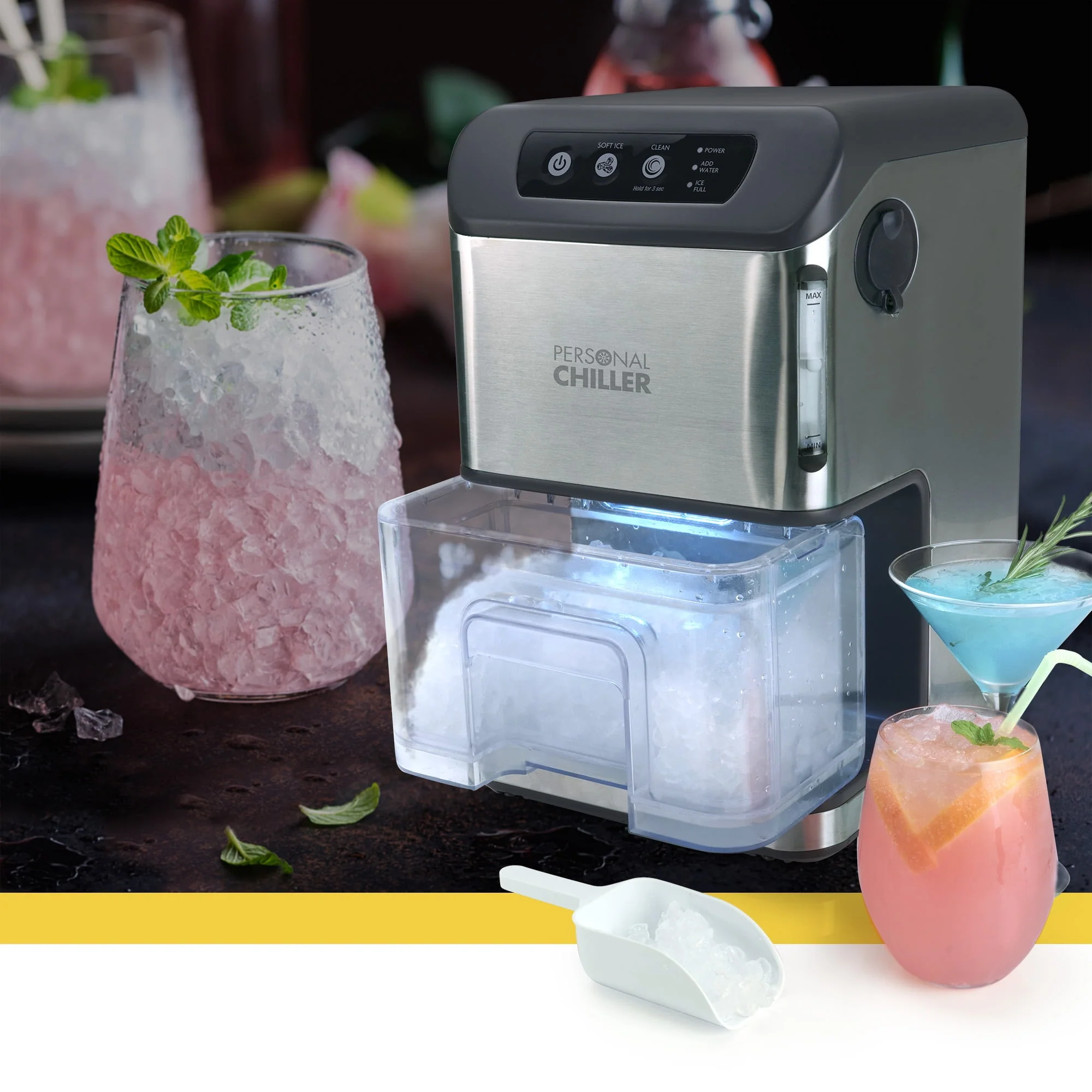 Personal Chiller Portable Countertop Ice Maker, Ice Nuggets, Stainless Steel Image 2