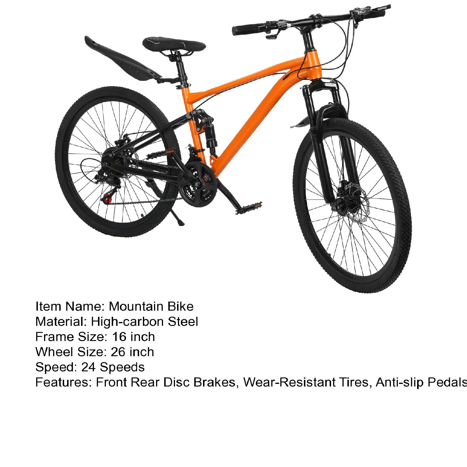 Yirtree 24-Speed Mountain Bike - 16 Aluminum Frame, Dual Suspension & Disc Brakes