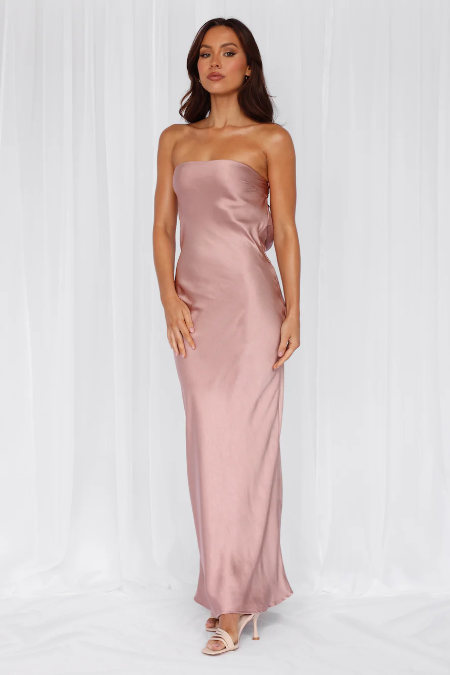 HELLO MOLLY The Felicity Strapless Satin Maxi Dress Dusty Pink
