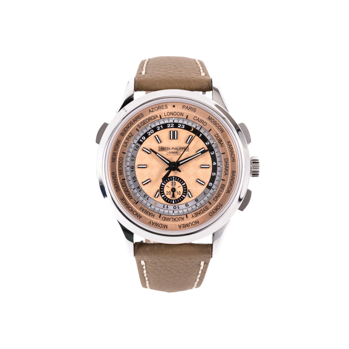 [Super Clone]PATEK PHILIPPE  2023  SKU#0006097  COMPLICATIONS WORLD TIME CHRONOGRAPH 5935A-001 SALMON