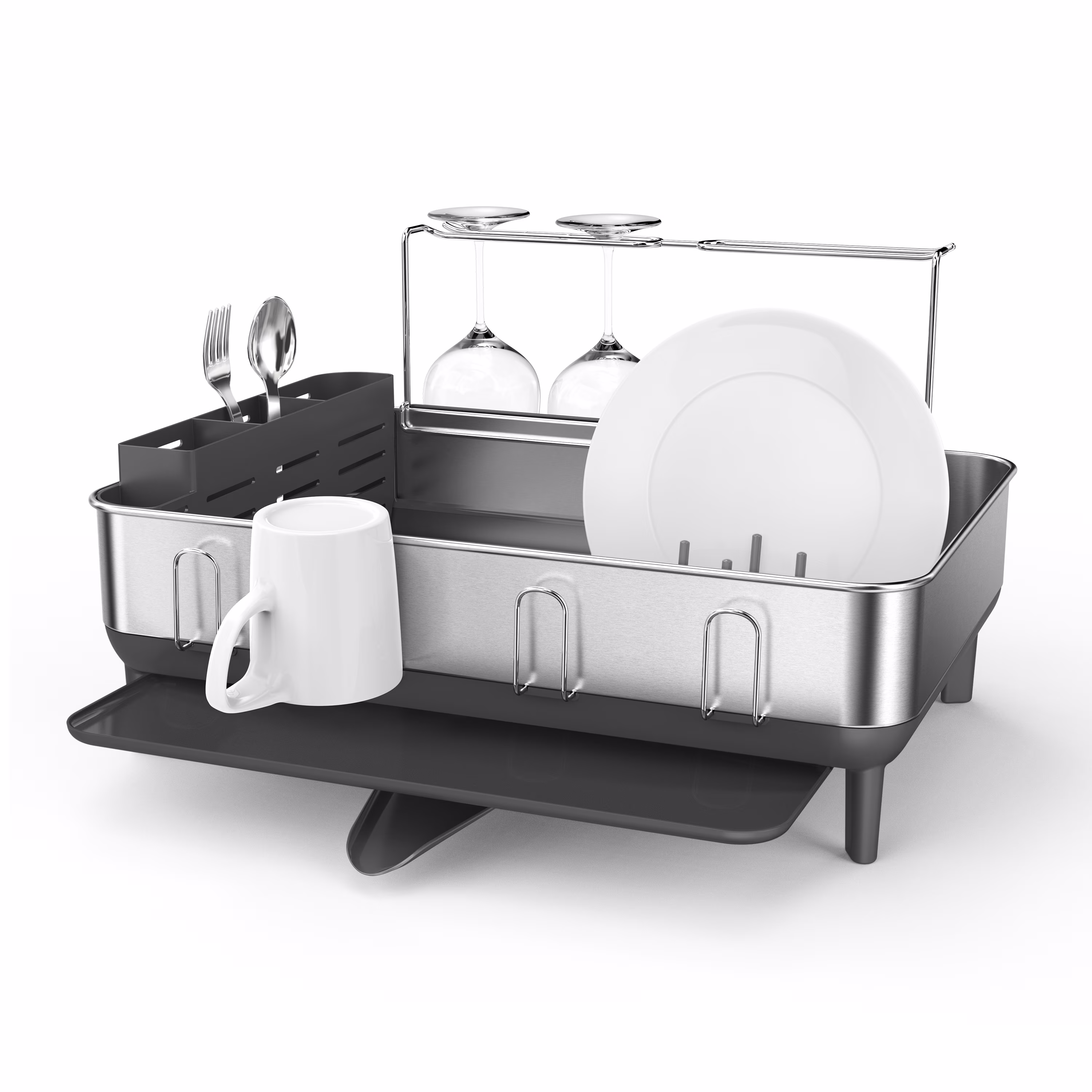 Simplehuman Kitchen Dish Drying Rack, Fingerprint - Proof Stainless Steel Frame, Grey Plastic