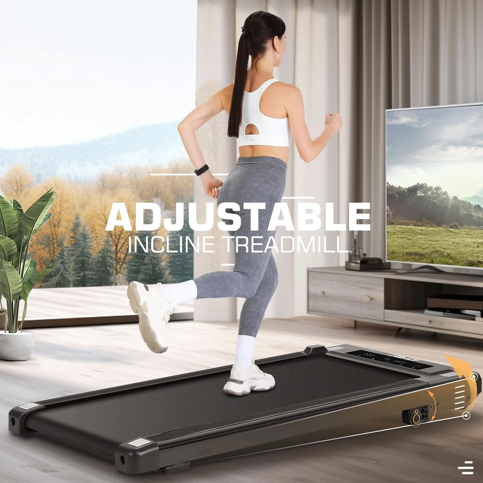 Under Desk Treadmill with Remote Control, LED Touch Screen Treadmill Ultra - Quiet, 300 lb Weight Capacity Walking Pad Treadmill for Home Office, Black