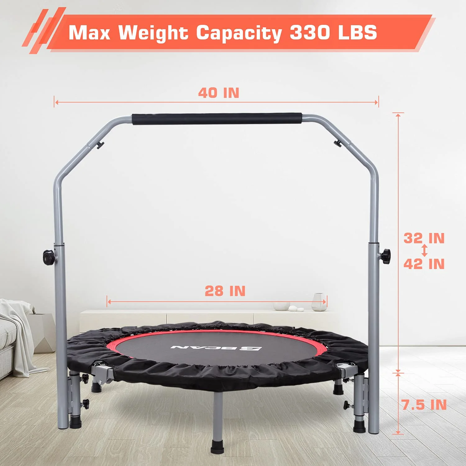 BCAN 40 Foldable Mini Trampoline with Adjustable Foam Handle