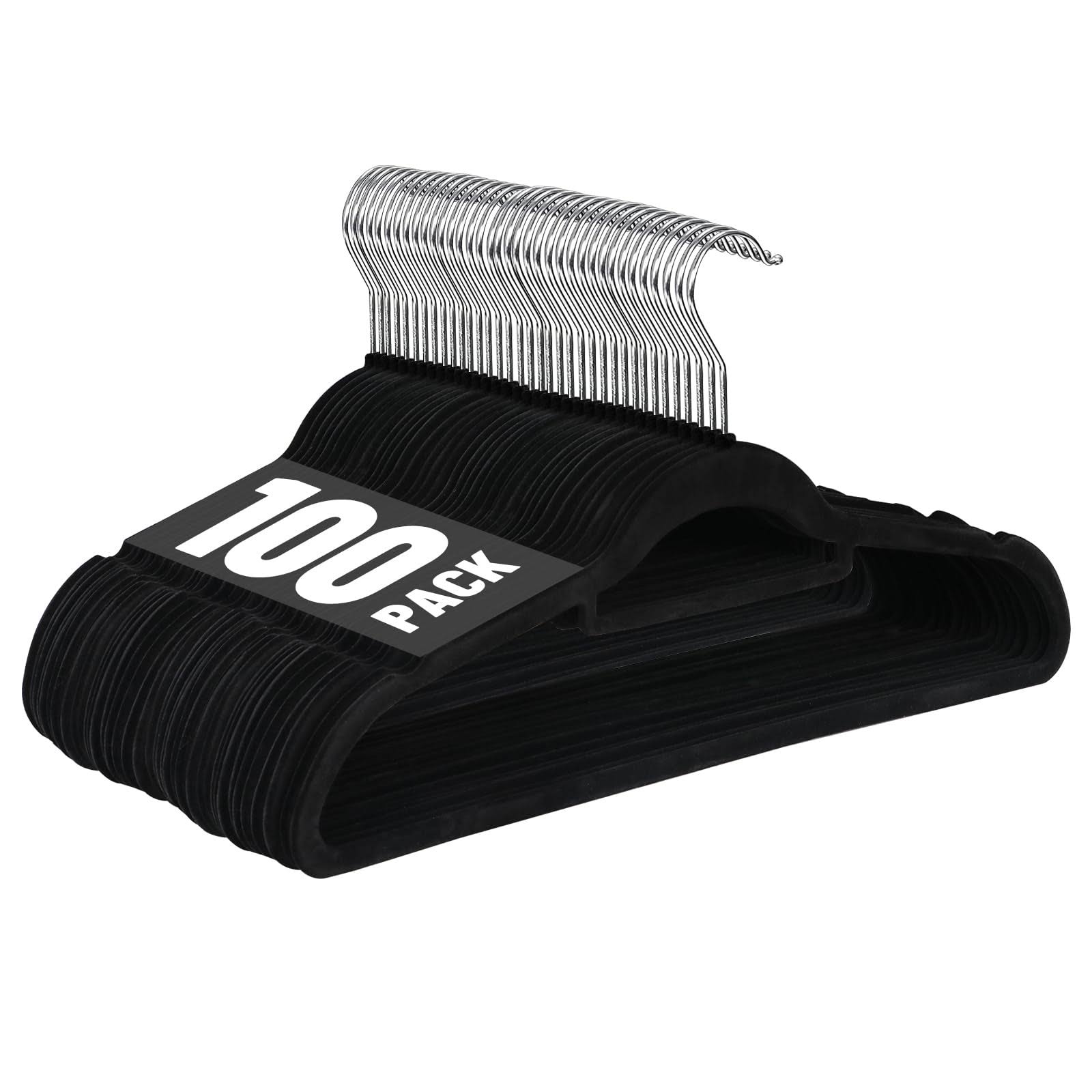 Zenstyle 100 Pack Ultra Thin Velvet Hangers - Black Clothes Suit Hangers, 360 Degree Swivel Hook, Velvet Flocked Surface