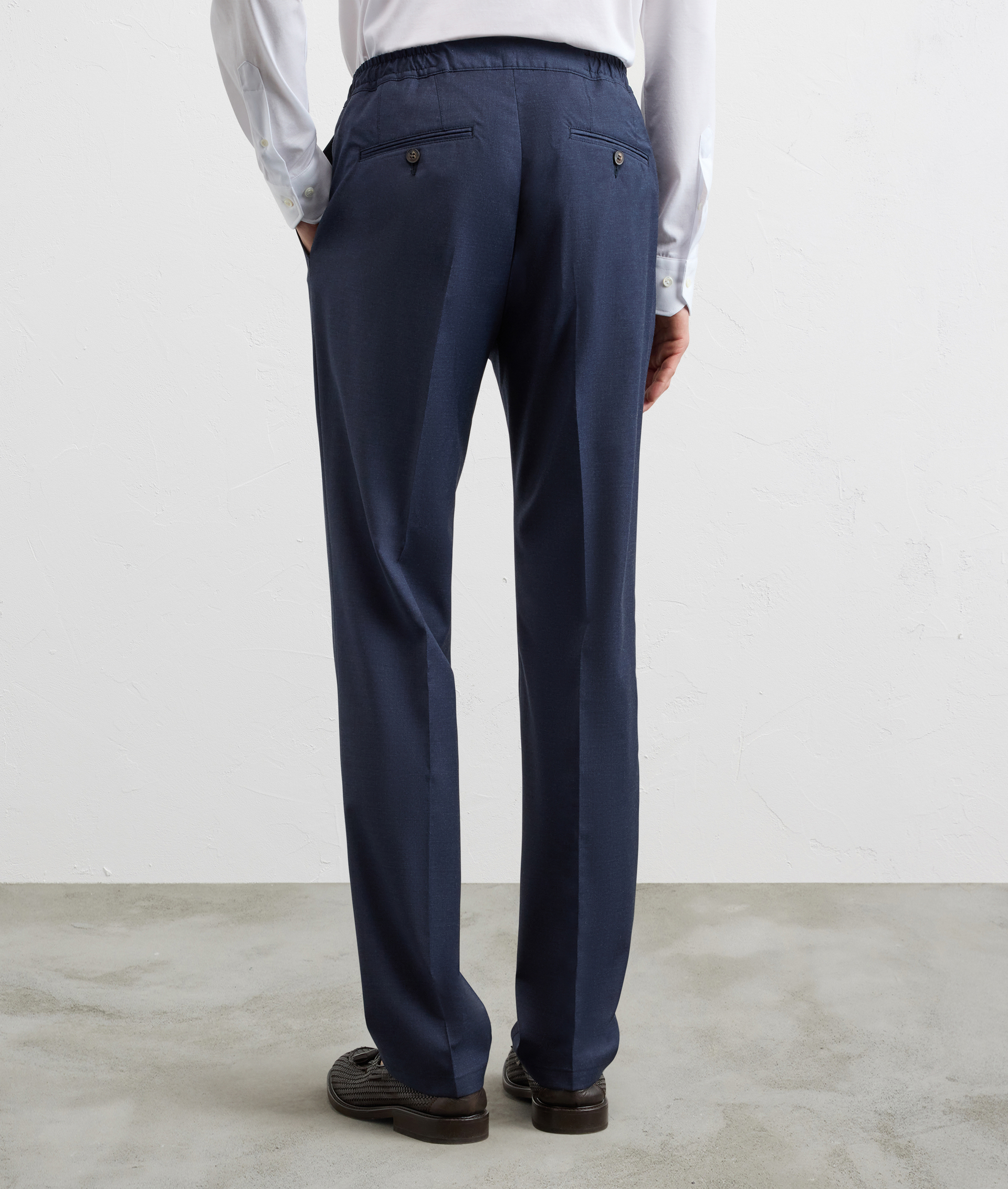 WOOL AND ELASTANE CANVAS TROUSERS WITH BLUE DRAWSTRING