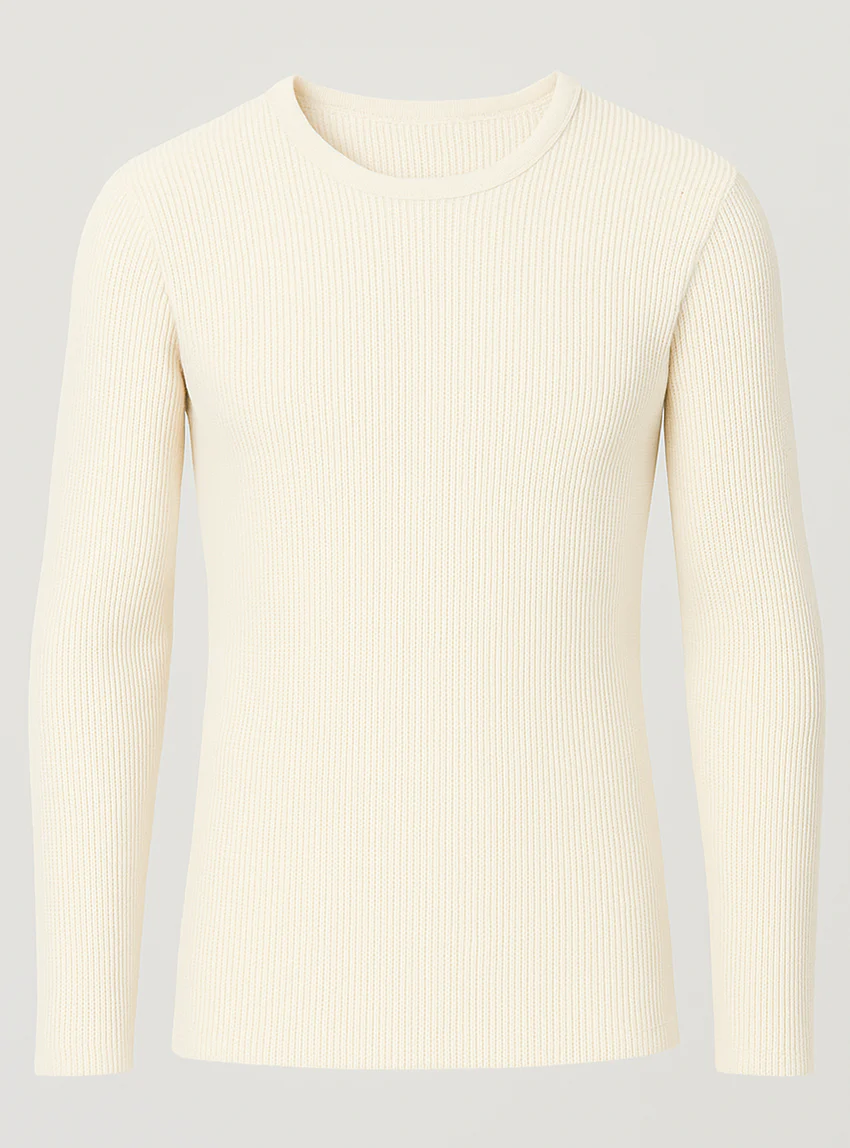 Tee-shirt thermique épais manches longues homme en laine blanc naturel