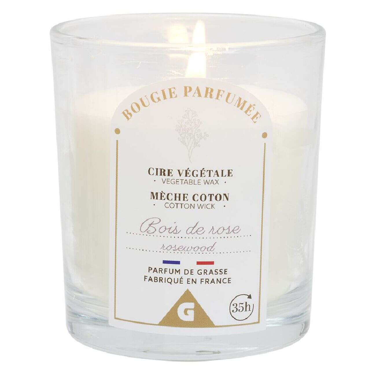 Bougie rose dans verre senteur rose Ø7xH8cm