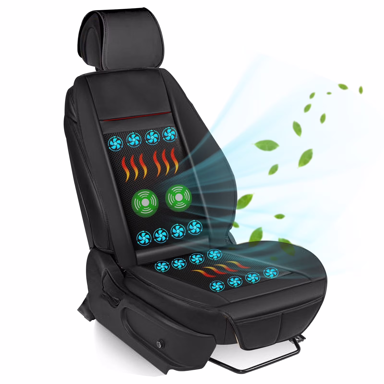 12V Cooling and Heated Car Seat Cover Cooling Car Seat Cushion Ventilated Seat Heater Cooler Massage Seat Cushion with Heat Winter Summer Use(Black)