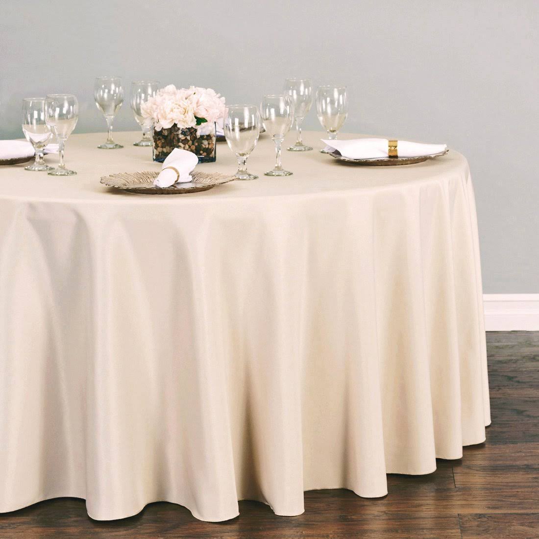 Linentablecloth 120-Inch Round Polyester Tablecloth Beige