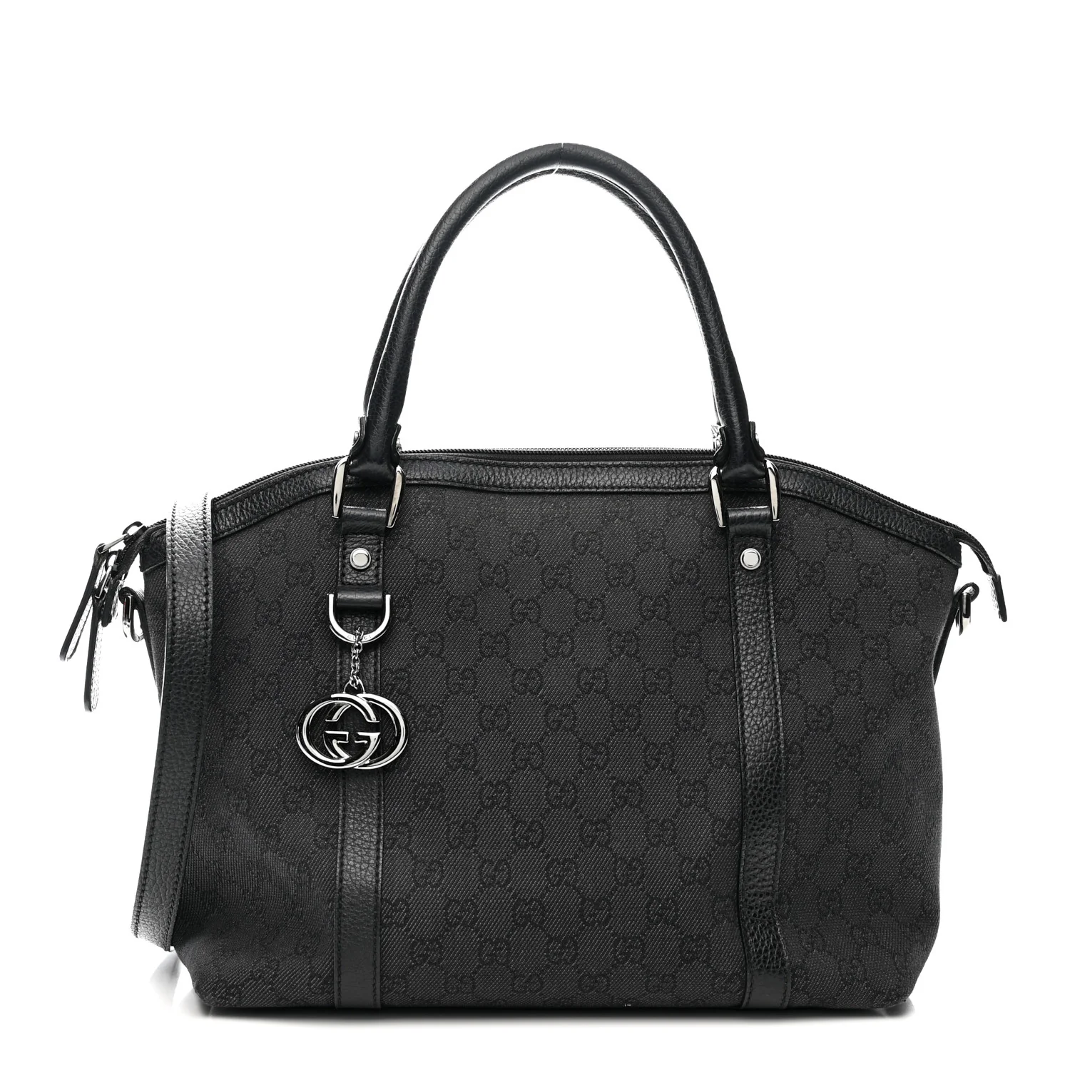 Nylon Monogram Medium GG Charm Dome Satchel Black