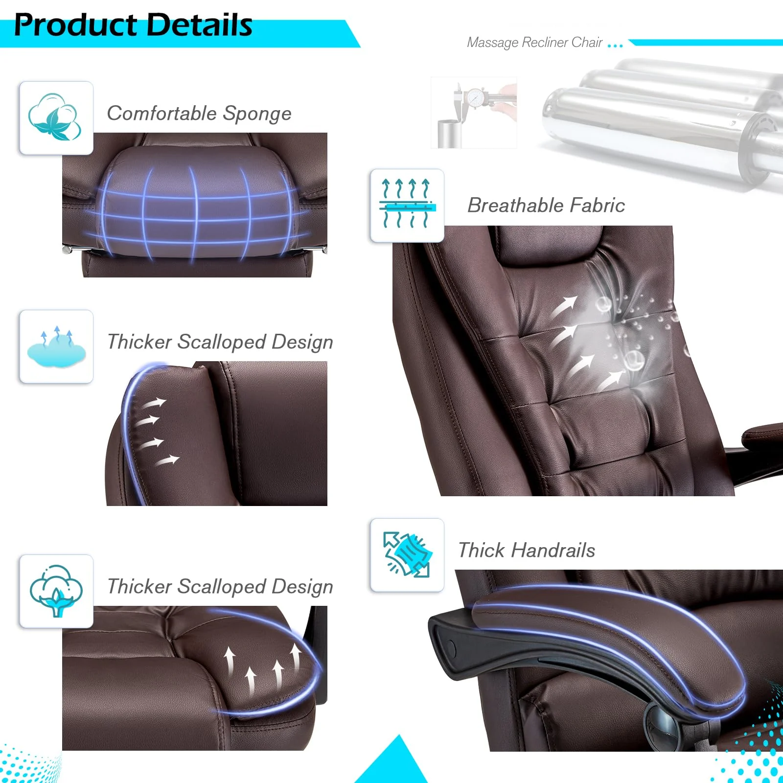 AECOJOY Office Chair with 7 Points Vibration Massage&Heat Functions, Brown Leather with Footrest