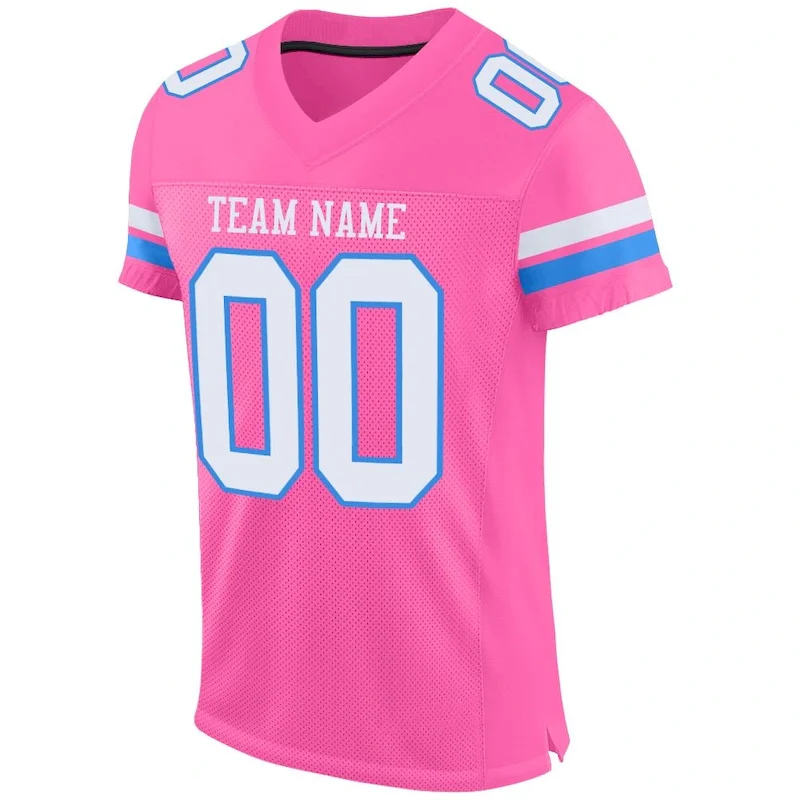 Custom Pink White-Powder Blue Mesh Authentic rugby jersey
