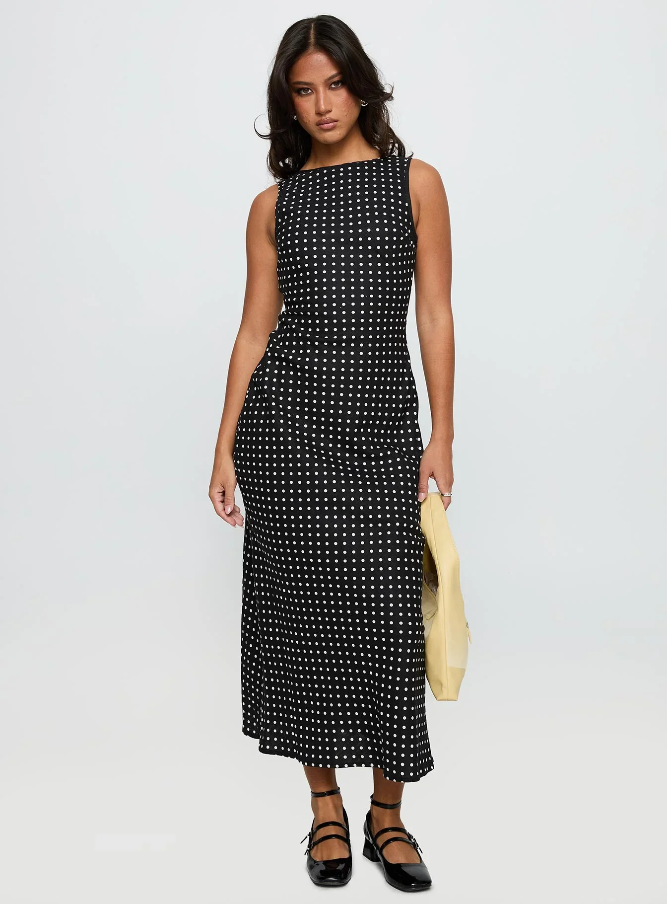 Voyager Linen Blend Midi Dress Black Polka