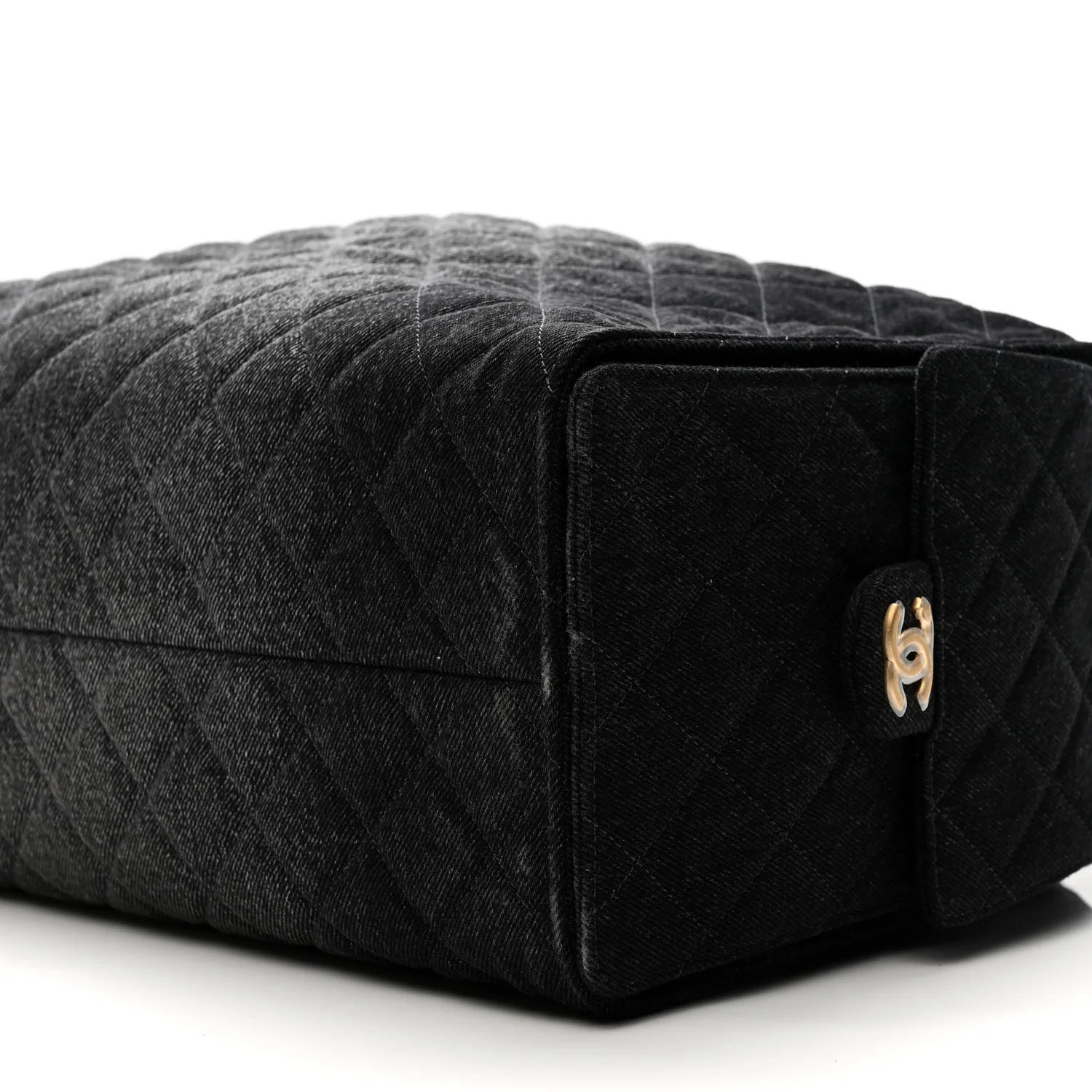 Washed Denim Quilted Large Chanel 25 Handbag Black