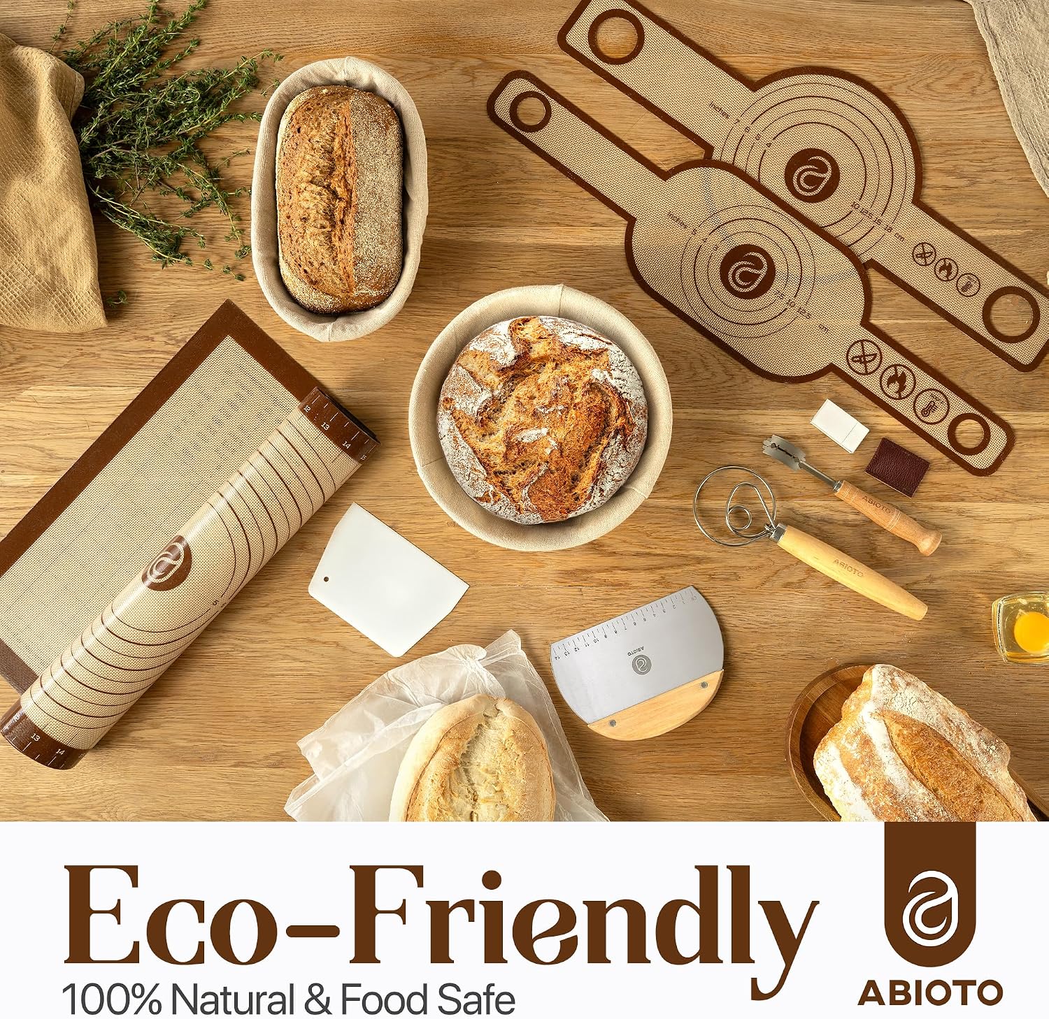 ABIOTO Banneton Baskets with Sourdough Bread Baking Supplies - 17-Piece Kit