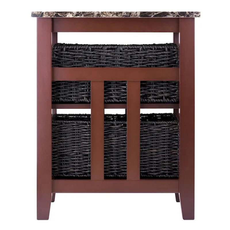 Side Table with Faux Marble Top and 2 Woven Baskets