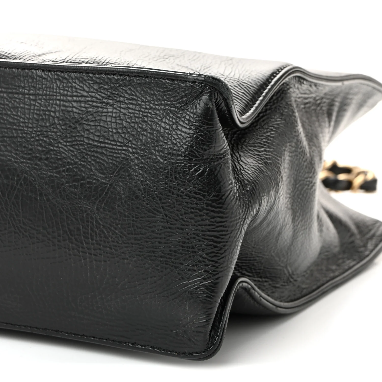 Shiny Aged Calfskin Shopping Bag Black
