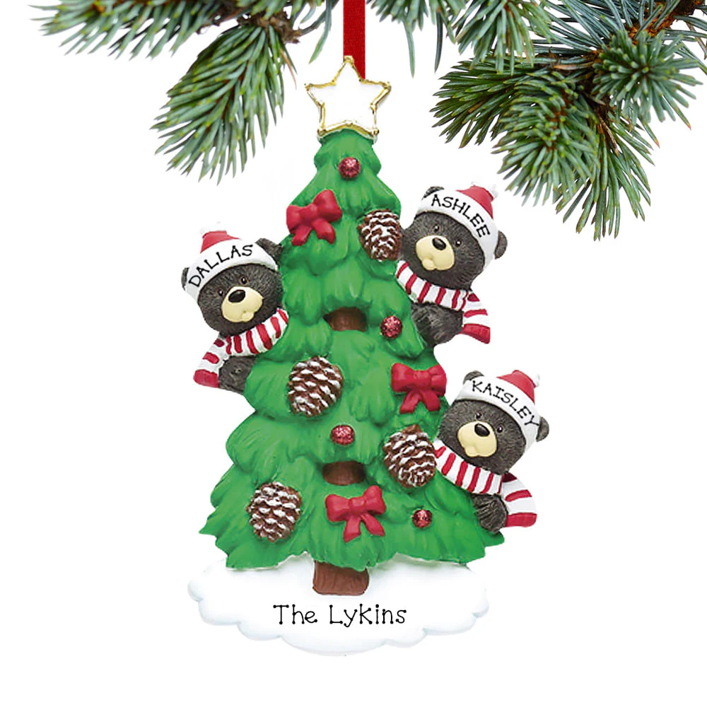 Black Bear Tree Family Personalized Ornament - 3, 4, 5, 6, 7, 8, 9 Family Member