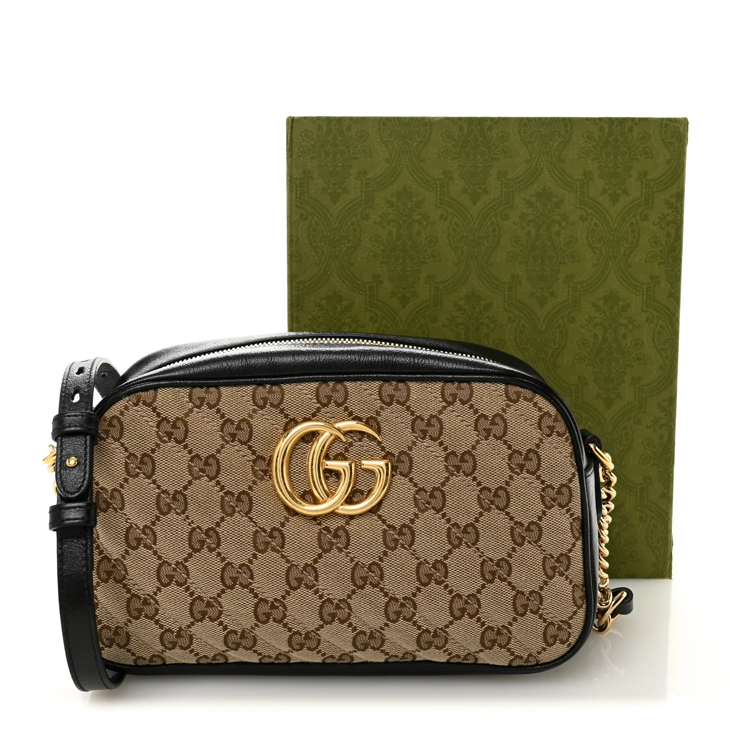 Monogram Matelasse Diagonal Small GG Marmont Chain Shoulder Bag Beige Black