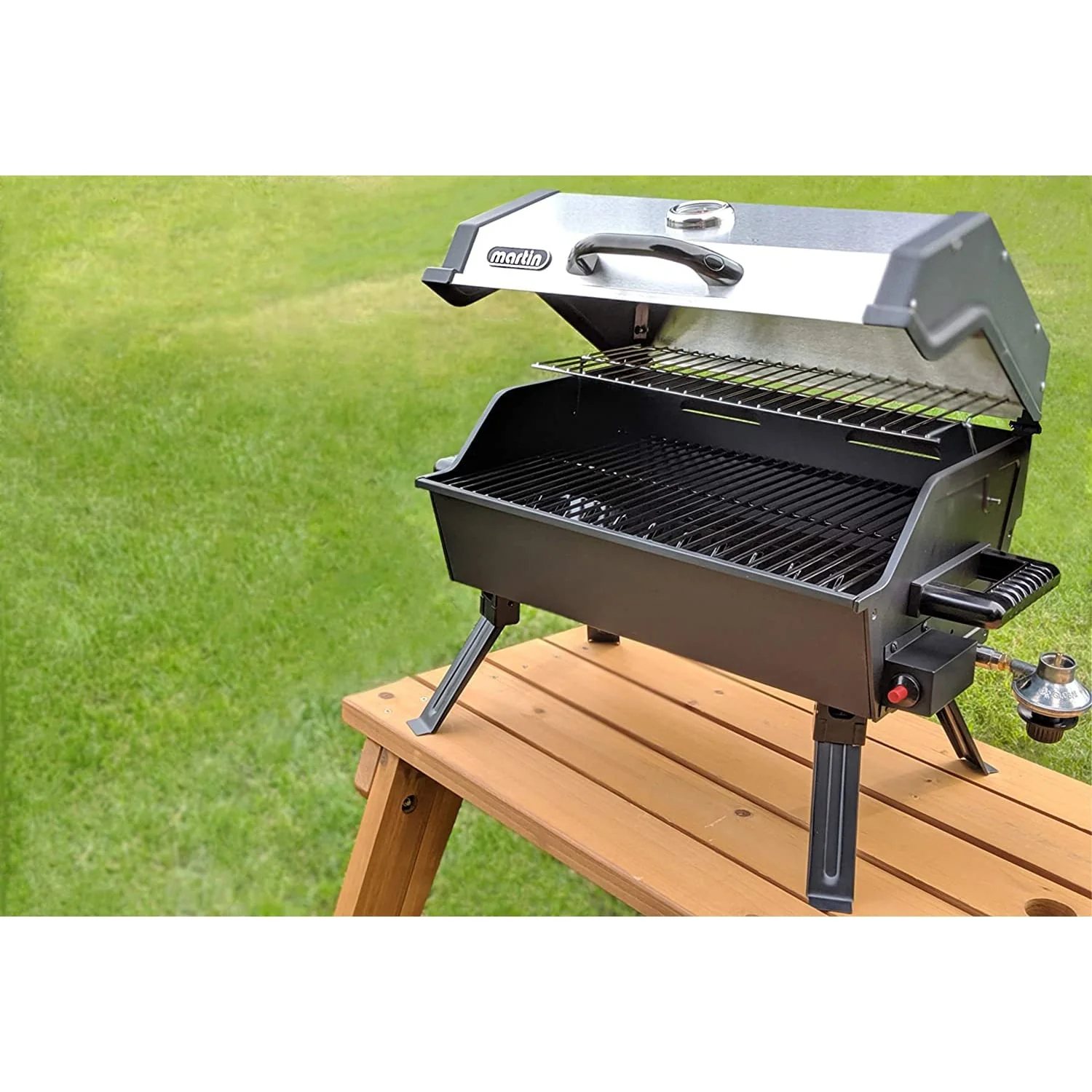 Martin 14,000 BTU Portable Propane Bbq Gas Grill with Support Legs Grease Pan Image 3
