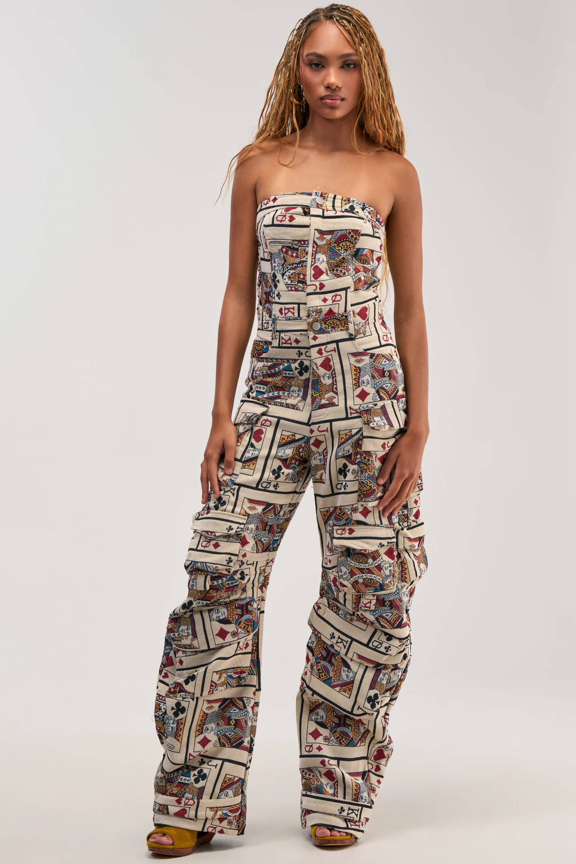 NO ONE LIKE ME CARD PRINT CARGO JUMPSUIT - Akira Store