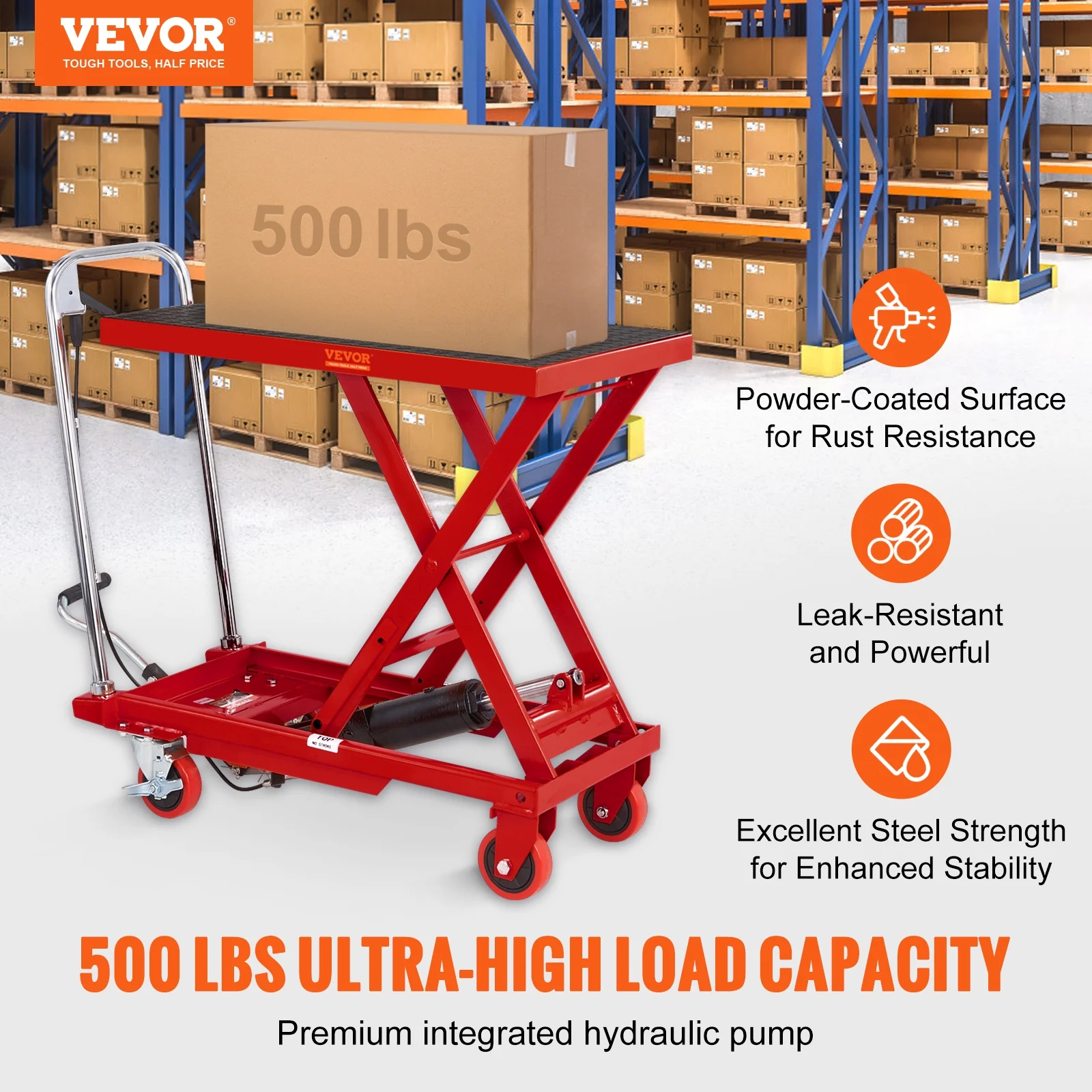VEVOR Hydraulic Lift Table Cart, 500 lb Capacity 28.5