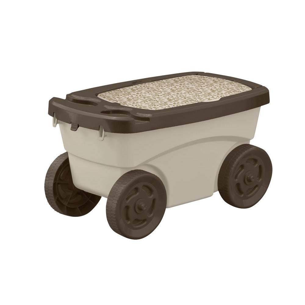 Suncast Portable 12.25 x 13 inch Resin Multipurpose Garden Scooter Cart, Tan