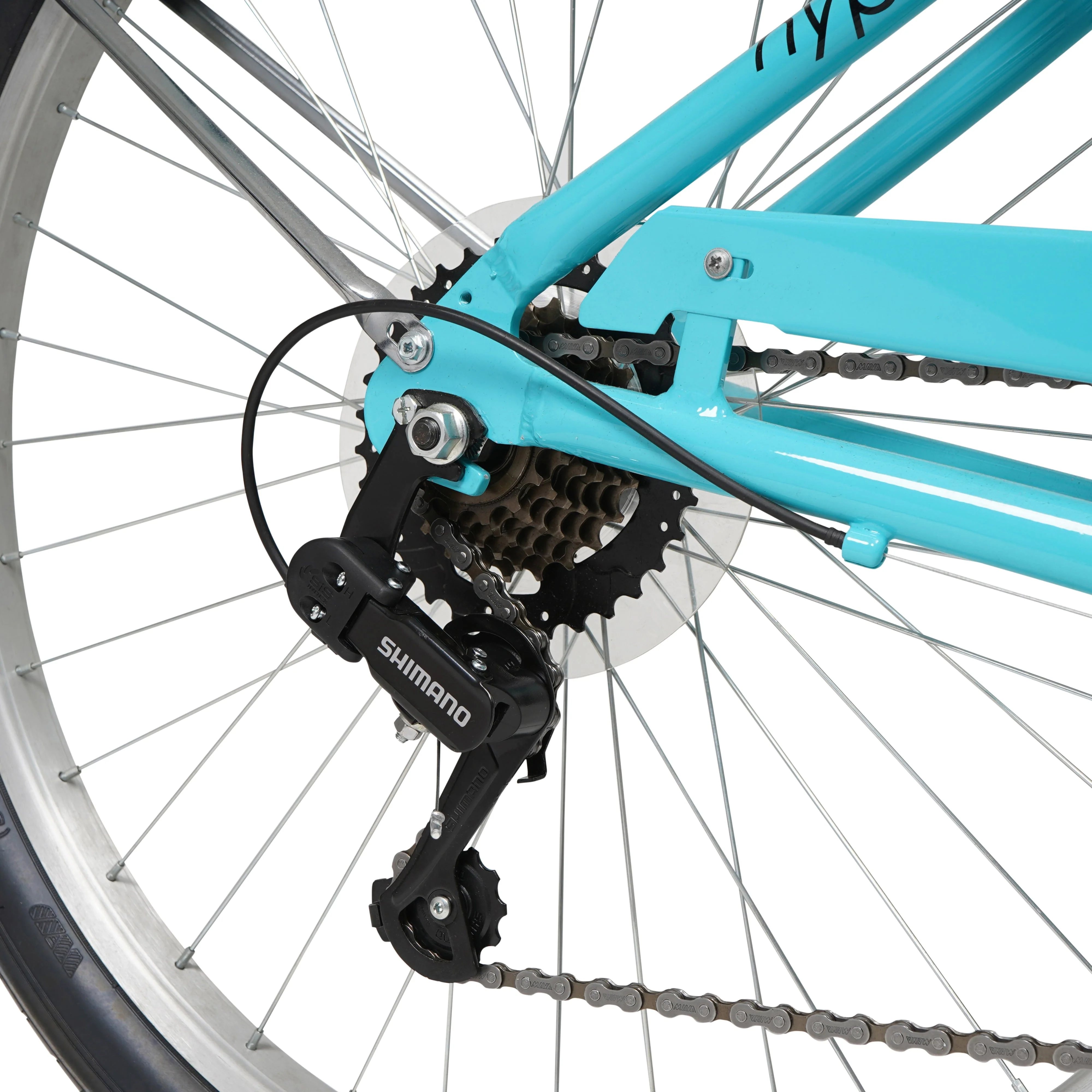 26" Woman's Commute Bike with Basket, Neon Teal - Image 9