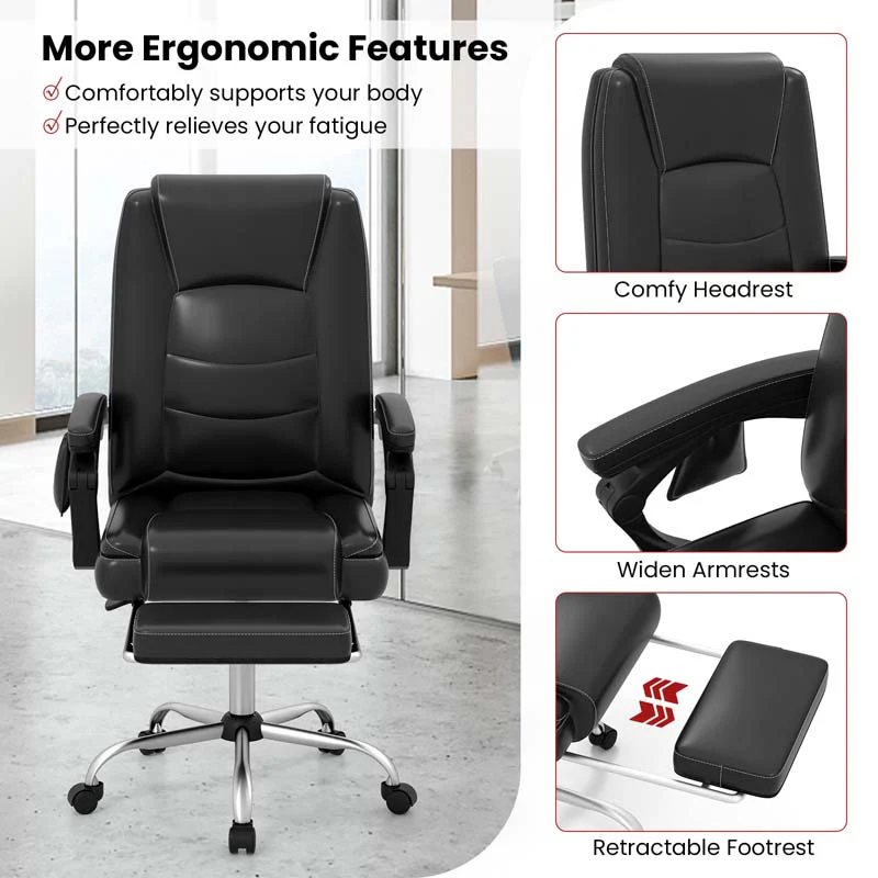 Eletriclife Massage Adjustable Executive Chair with Armrests and Retractable Footrest