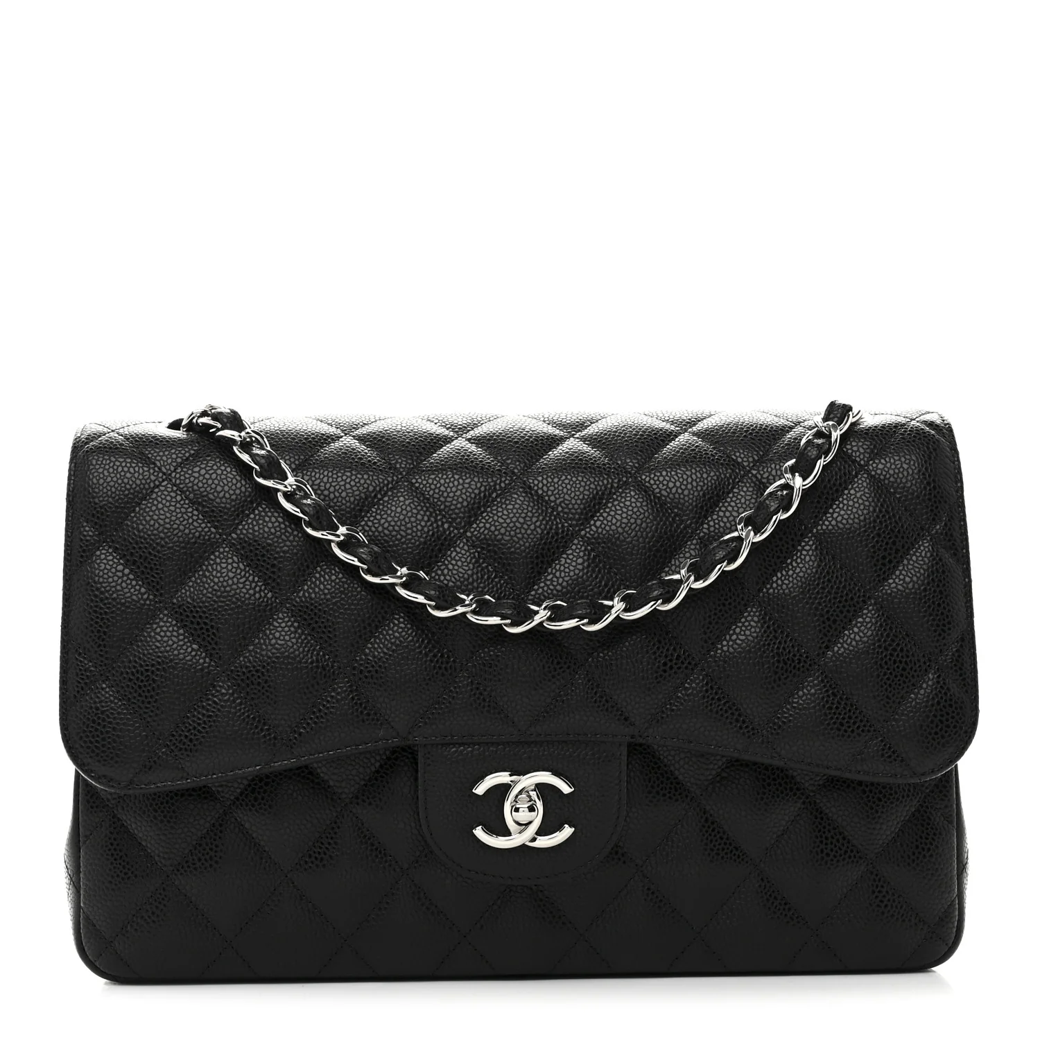 Caviar Quilted Jumbo Double Flap Black