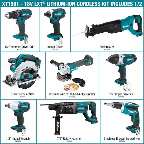 18V LXT Lithium ion Cordless 15 Piece Combo Kit with (4) Batteries 3 0Ah, Charger and (2) Bags Image 2