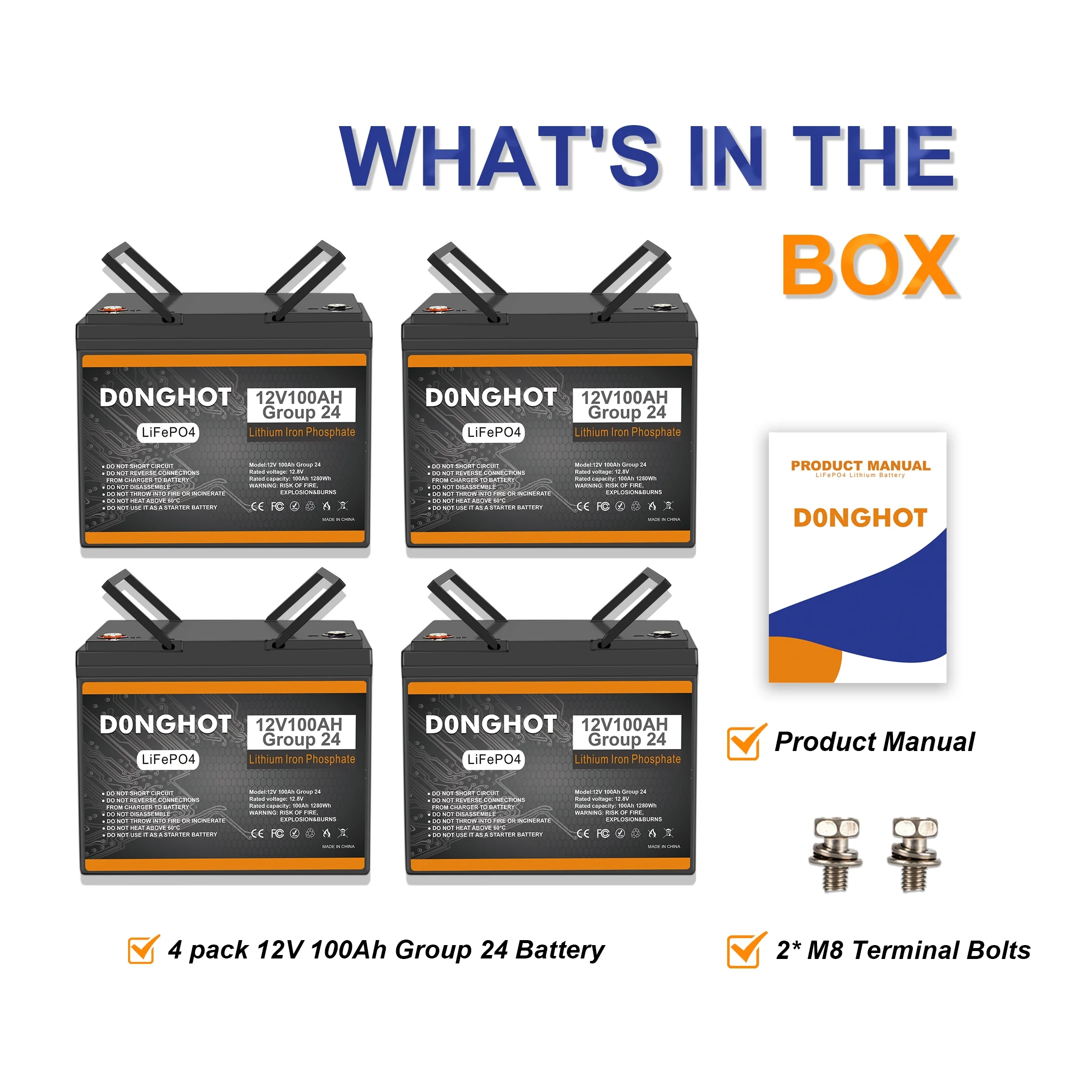 48V Golf Cart Battery,4 Pack 12V 100Ah Lithium Ion Deep Cycle Group 24 Battery with 100A BMS - Image 3