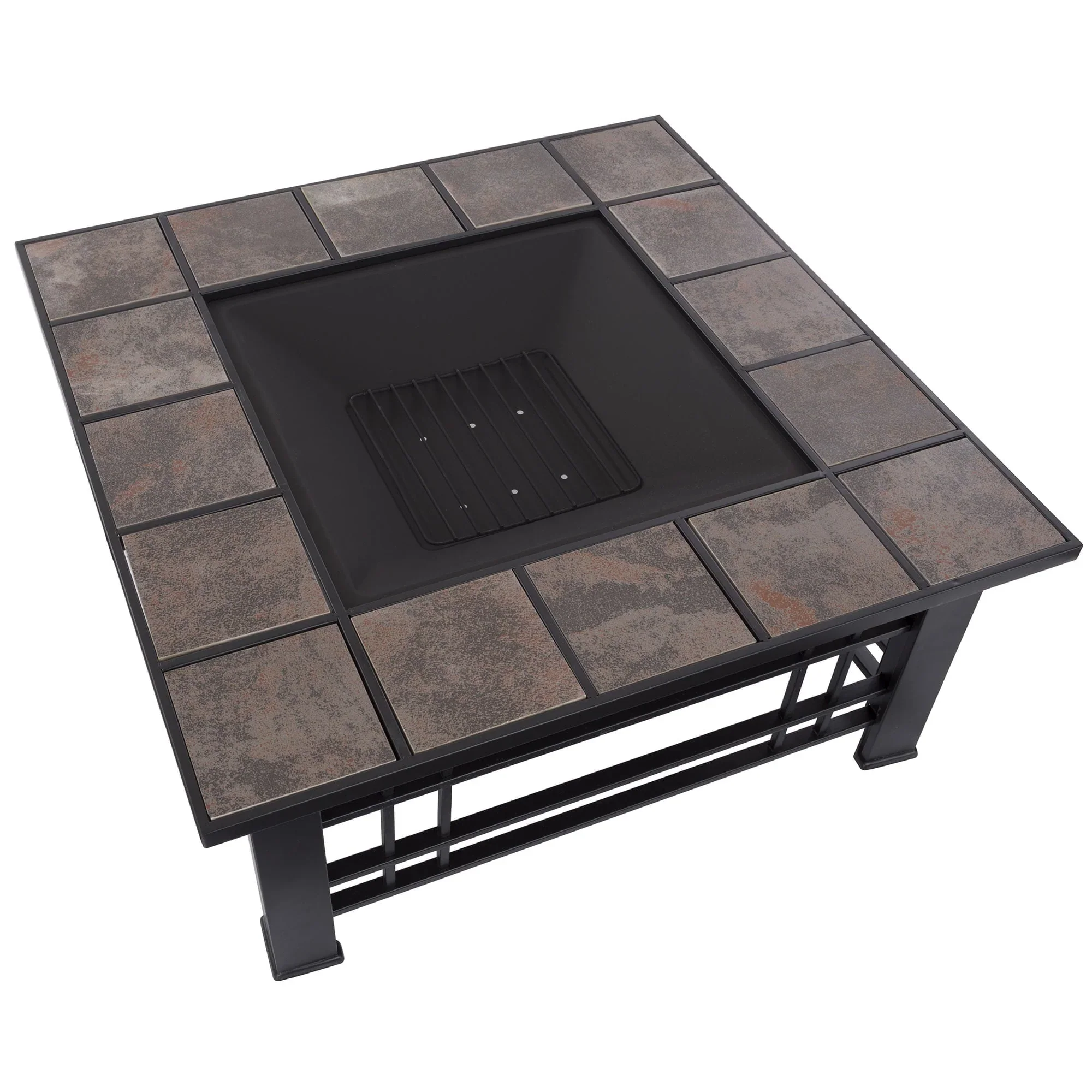 Pure Garden 32 Square Wood Powder Coated Finish Steel Fire Pit