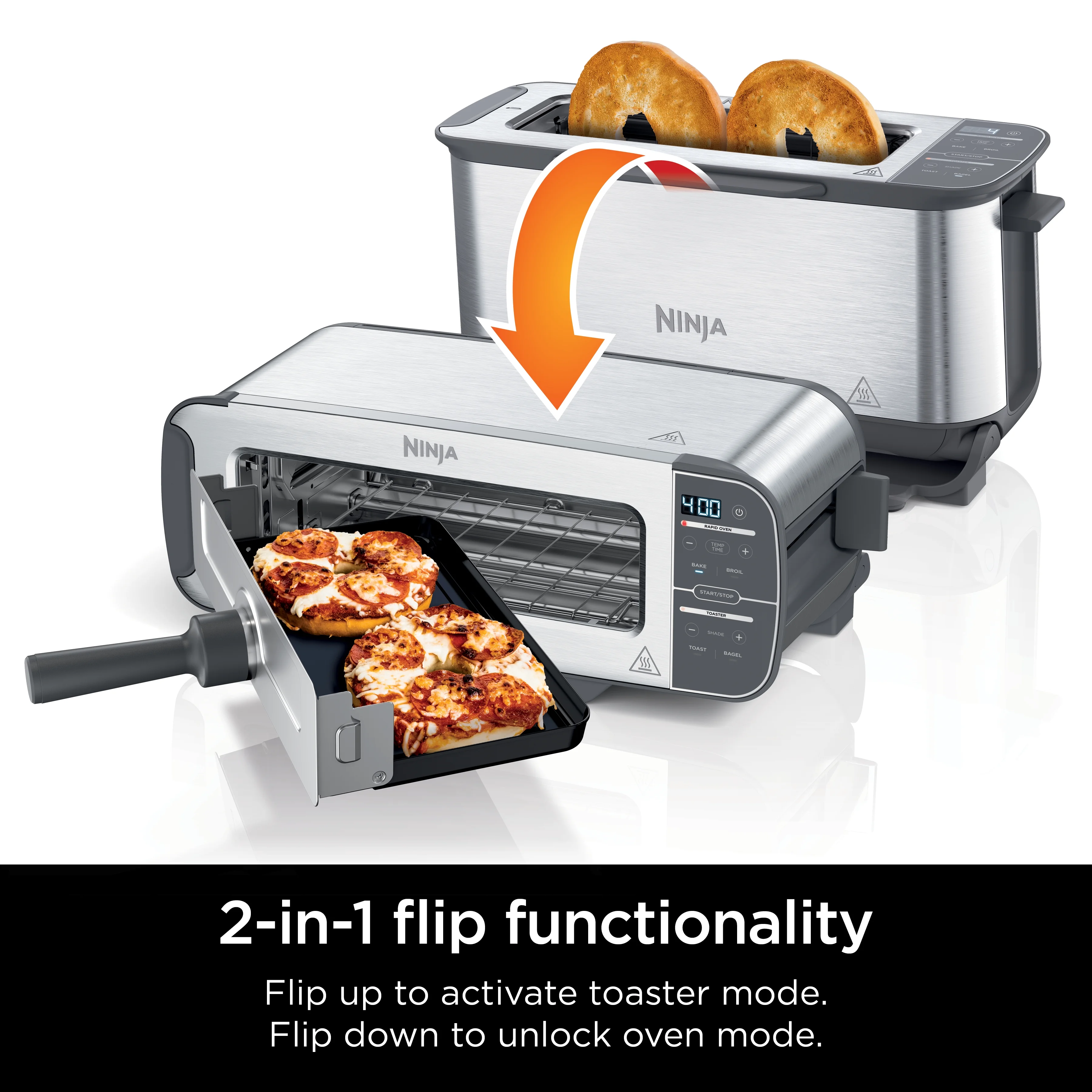 Ninja? Foodi? 2 - in - 1 Flip Toaster, 2 - Slice Toaster, Compact Toaster Oven, Snack Maker, 1500 Watts, ST100