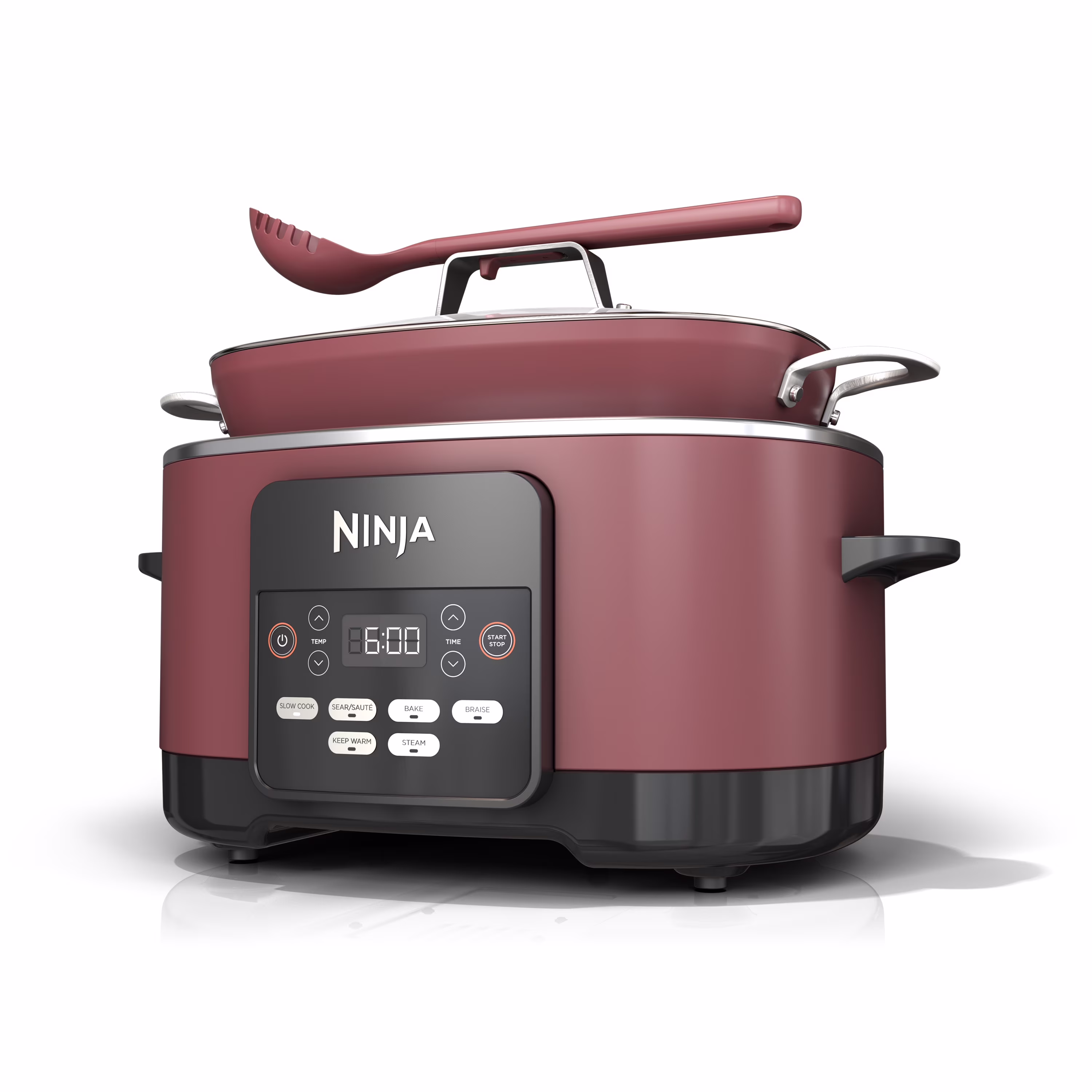 Ninja Foodi Possible Cooker, 8.5 Quart, 6 - in - 1 Multi - Cooker, Slow Cooker, Steamer, Glass Lid Integrated Cooking Utensil, Nonstick, Oven Safe Pot to 500°f, Cherry Tarte, MC1000WM