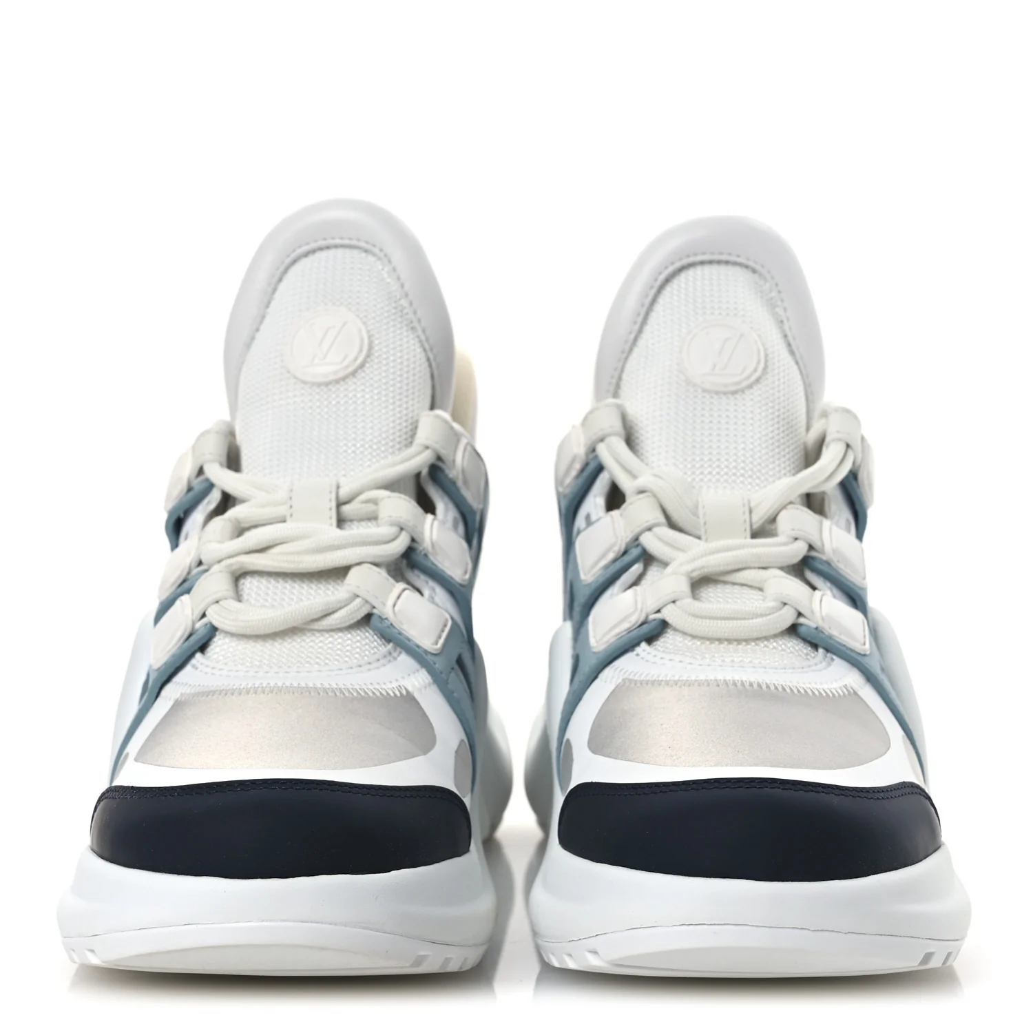 Calfskin Technical Nylon LV Archlight Sneakers 38 White Blue Gris