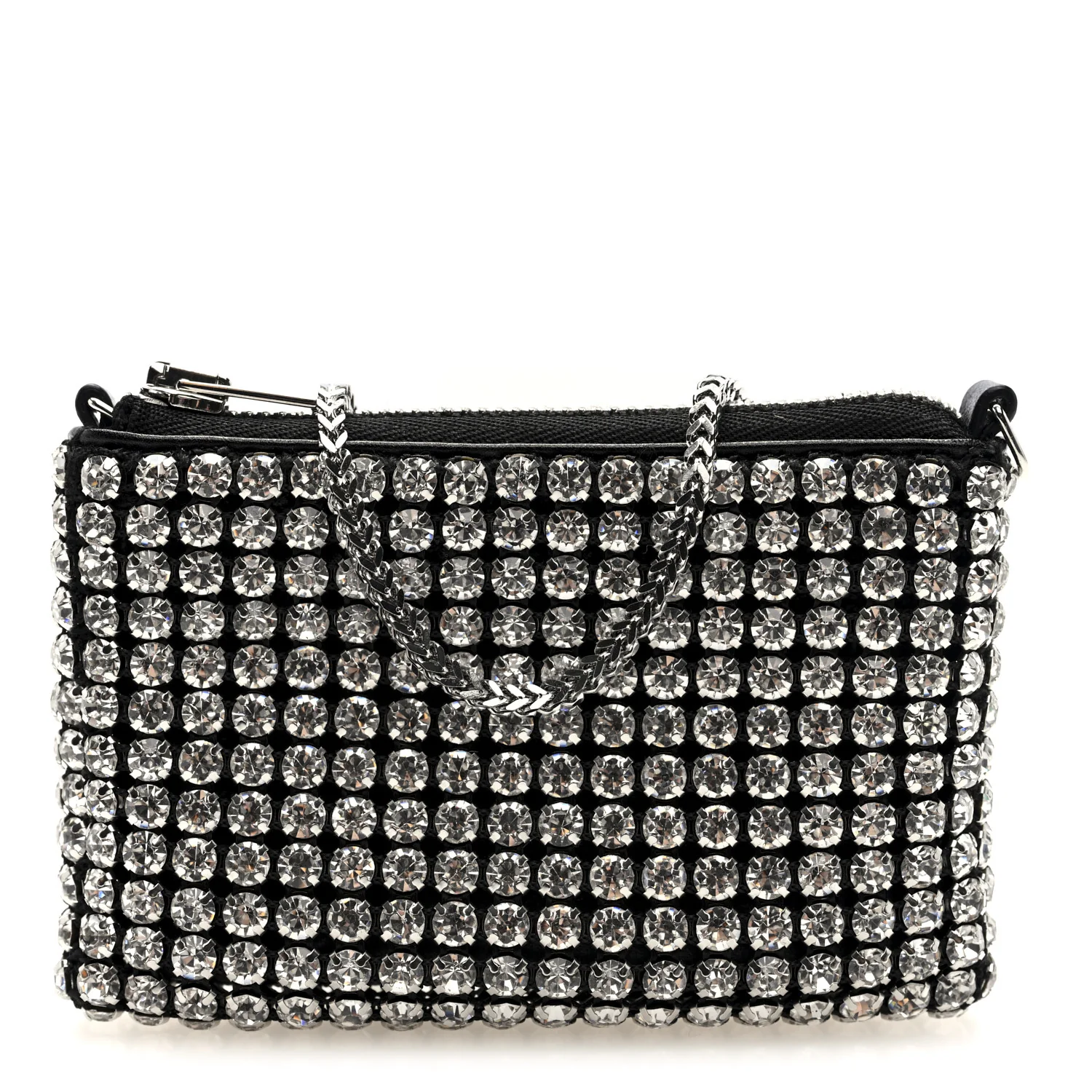 Mesh Crystal Rhinestone Nano Heiress Shoulder Bag Black Silver