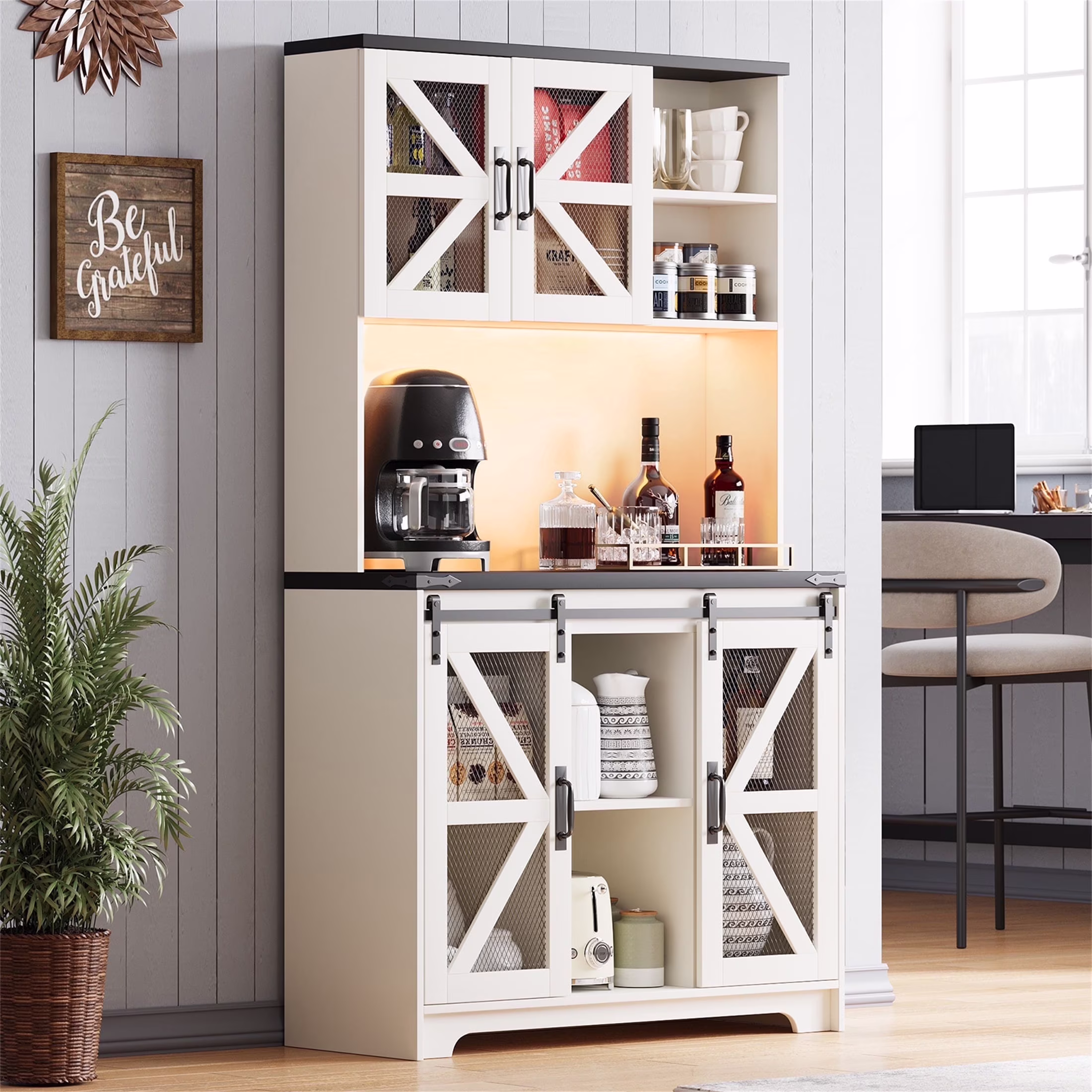 71'' Tall Kitchen Pantry Storage Hutch Cabinet with Doors and Shelves, Grey Oak(71'' Pantry Cabinet(Grey Oak)) - Image 5