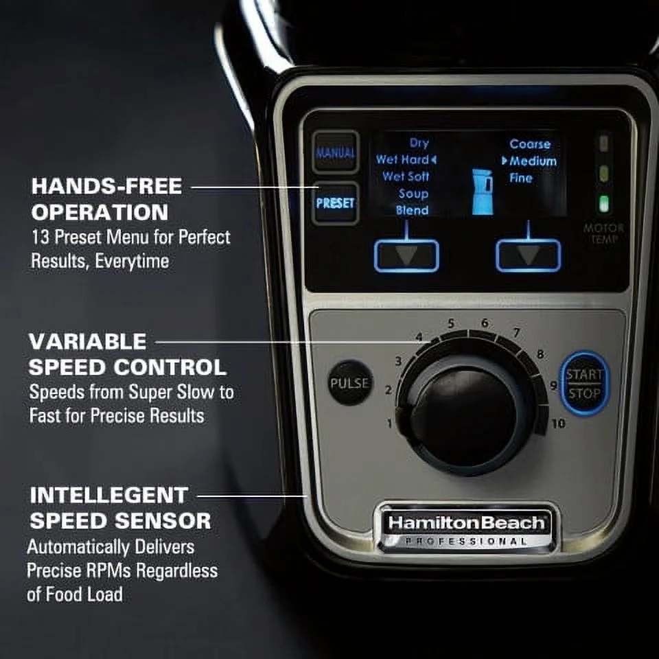 Hamilton Beach Professional 2.2 HP 120V Juicer Mixer Grinder with 3 Stainless Steel Jars, 1.5 Liters, Model 58770