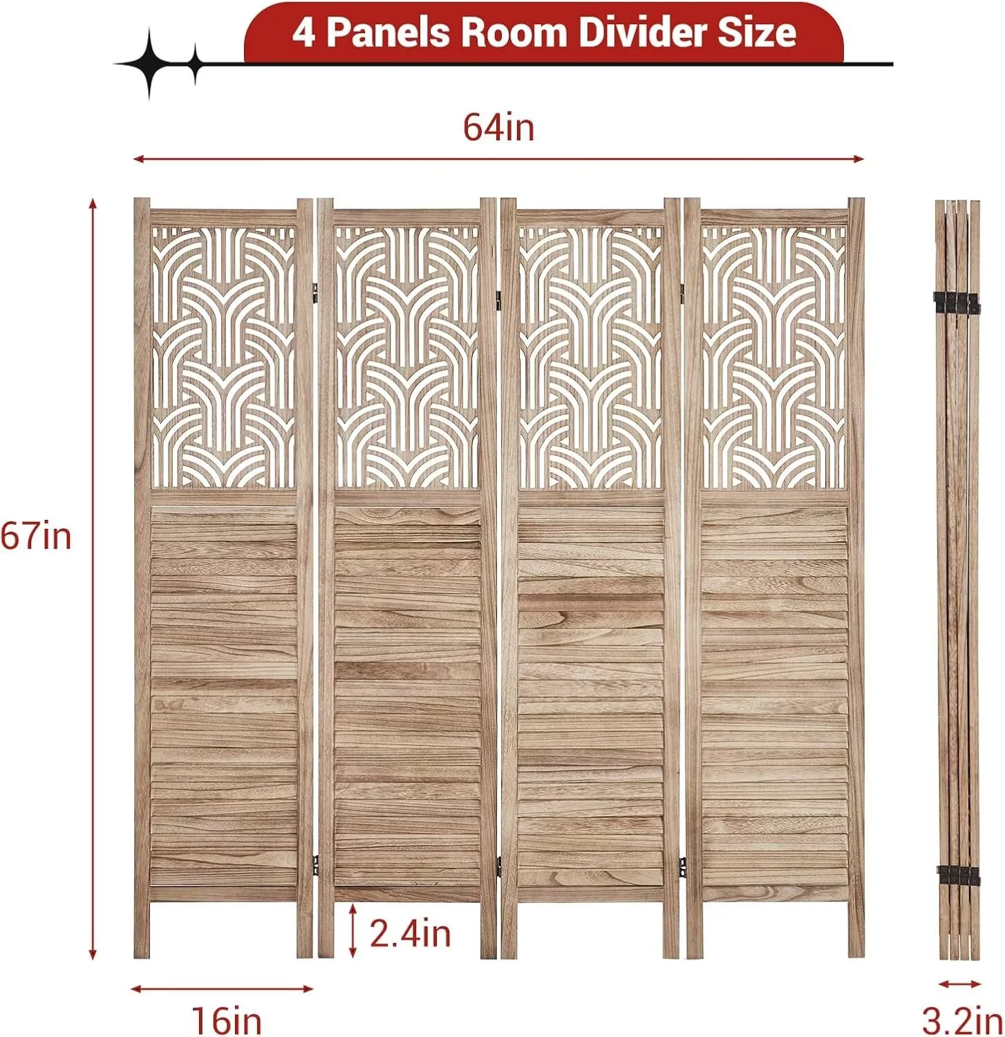 Garvee 4 Panel Wooden Room Dividers, 67