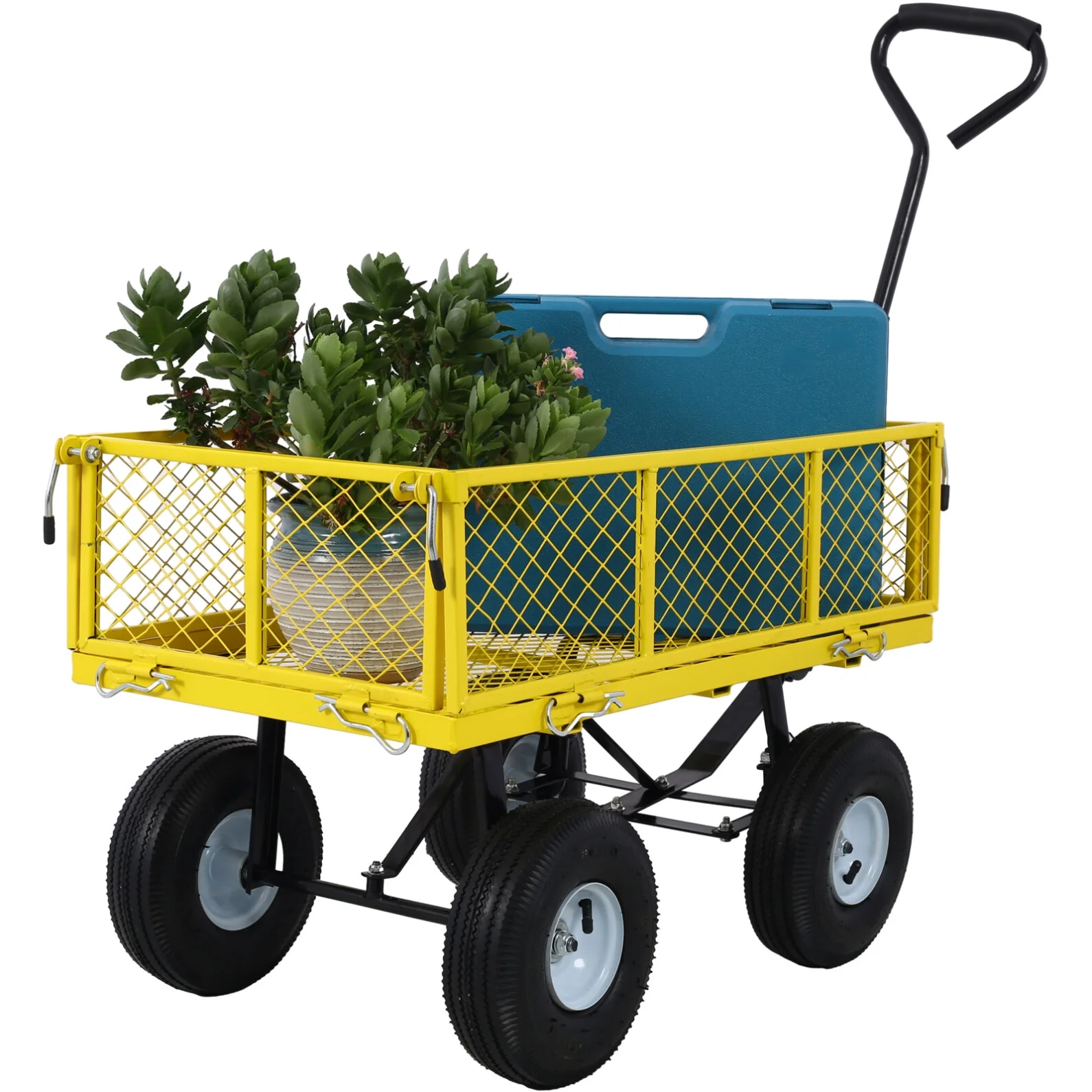 Steel Garden Cart, Heavy Duty 500 lbs Capacity Mesh Steel Garden Cart with Removable Mesh Sides, 180�� Rotating Handle and 9.5 in Tires, Utility Garden Carts and Wagons for Garden, Farm, Yard, Yellow(Yellow) - Image 4