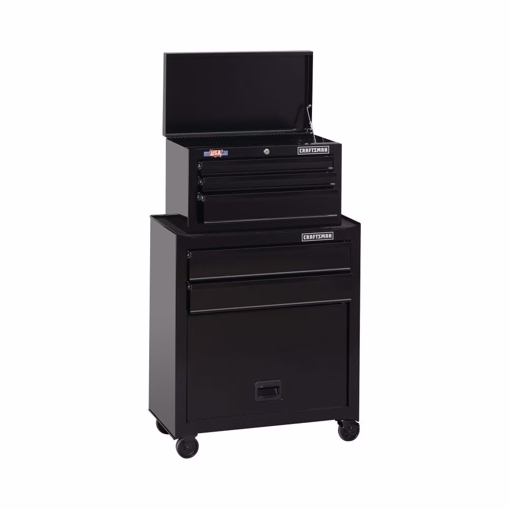 Craftsman 1000 Series 26.5-in W x 44.25-in H 5 Ball-bearing Steel Tool Chest Combo Black