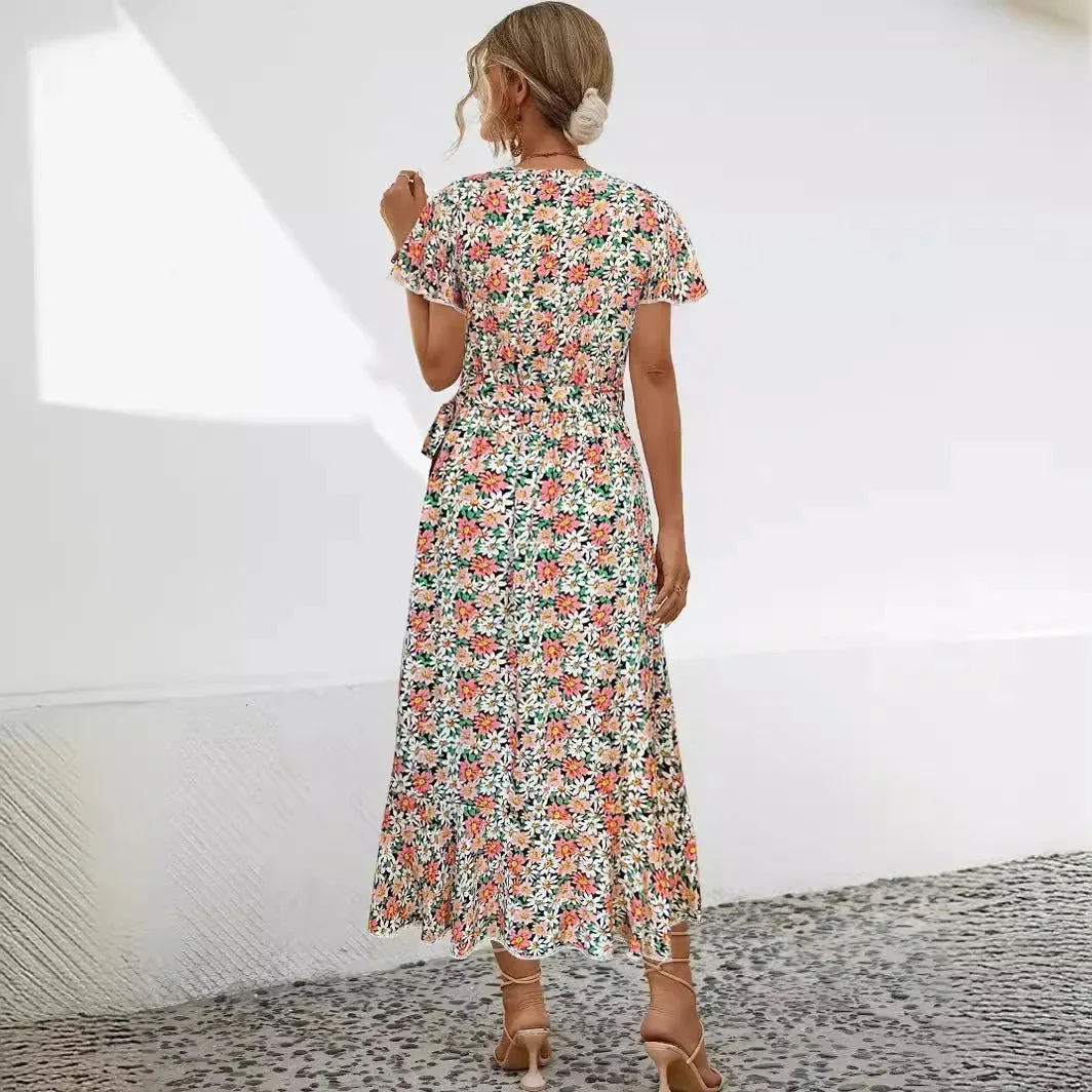 Sophie Paris | Robe mi-longue fleurie à col V