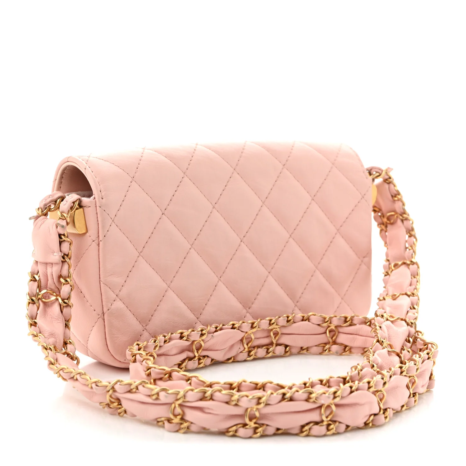 Crumpled Calfskin Quilted Braided CC Mini Flap Light Pink