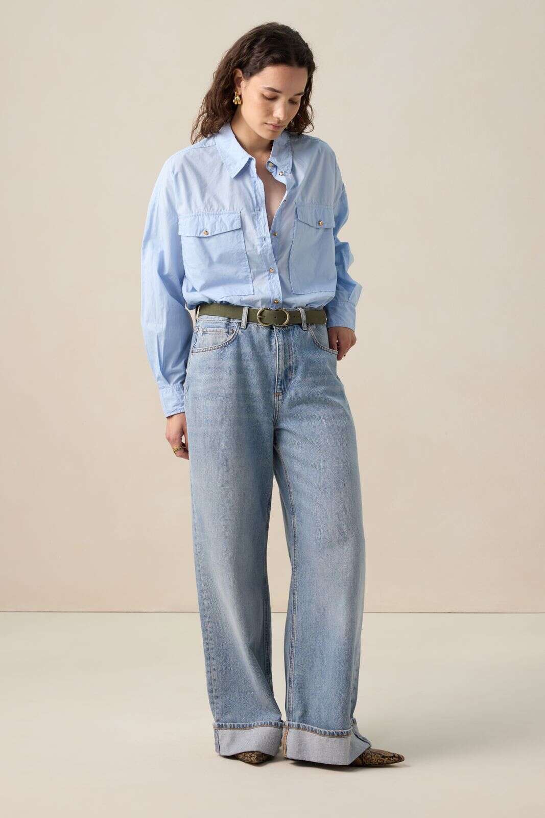 Lichtblauwe poplin blouse