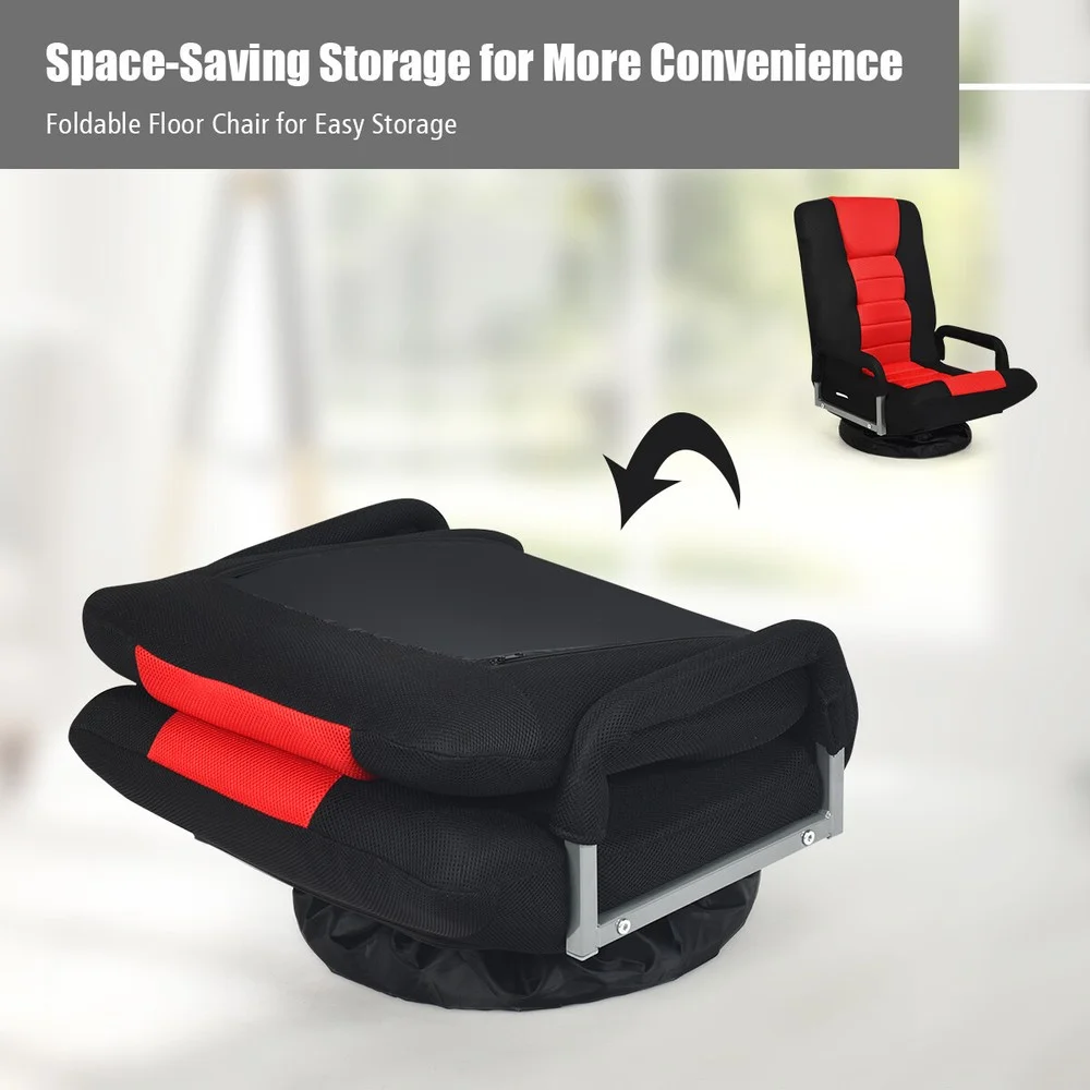 360-Degree Swivel Gaming Floor Chair with Foldable Adjustable Backrest Red - Image 8