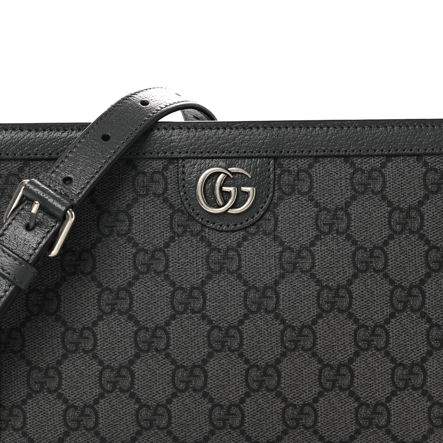 GG Supreme Monogram Textured Dollar Calfskin Web Small Ophidia Shoulder Bag Grey Black Graphite Grey