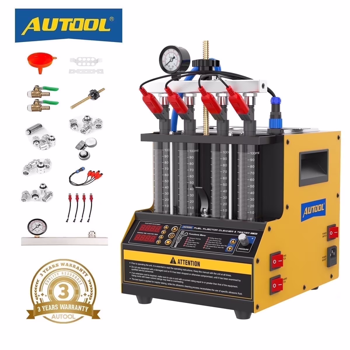 AUTOOL CT160 Fuel Injector Tester Cleaning Machine, 2000 ml 4 Cylinder Injector Ultrasonic Heating Cleaner, 110V Petrol Injection Tester for Cars Motorcycles
