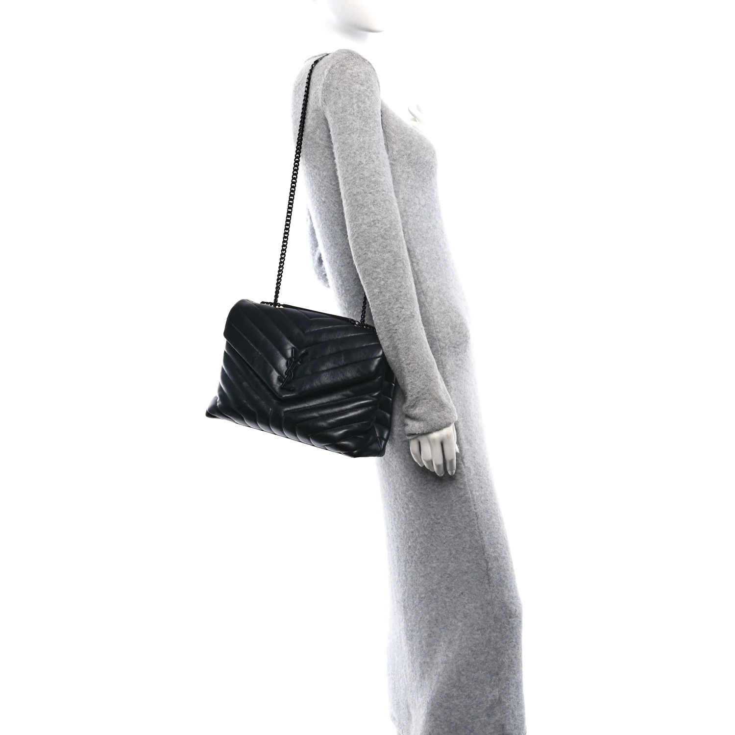 Calfskin Y Quilted Monogram Monochrome Medium Loulou Chain Satchel Black
